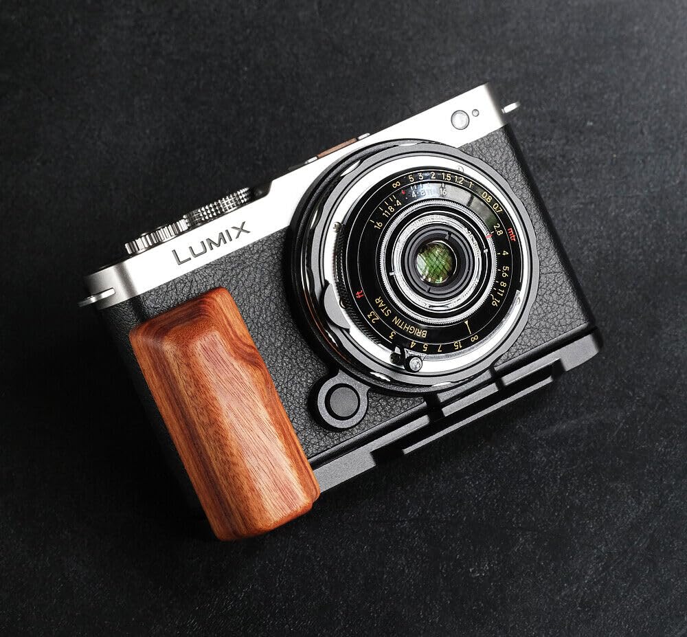 Wood L Handle Hand Grip + Aluminum Alloy Baseplate for lu Mix S9 Camera (Desert Iron + Black Base)