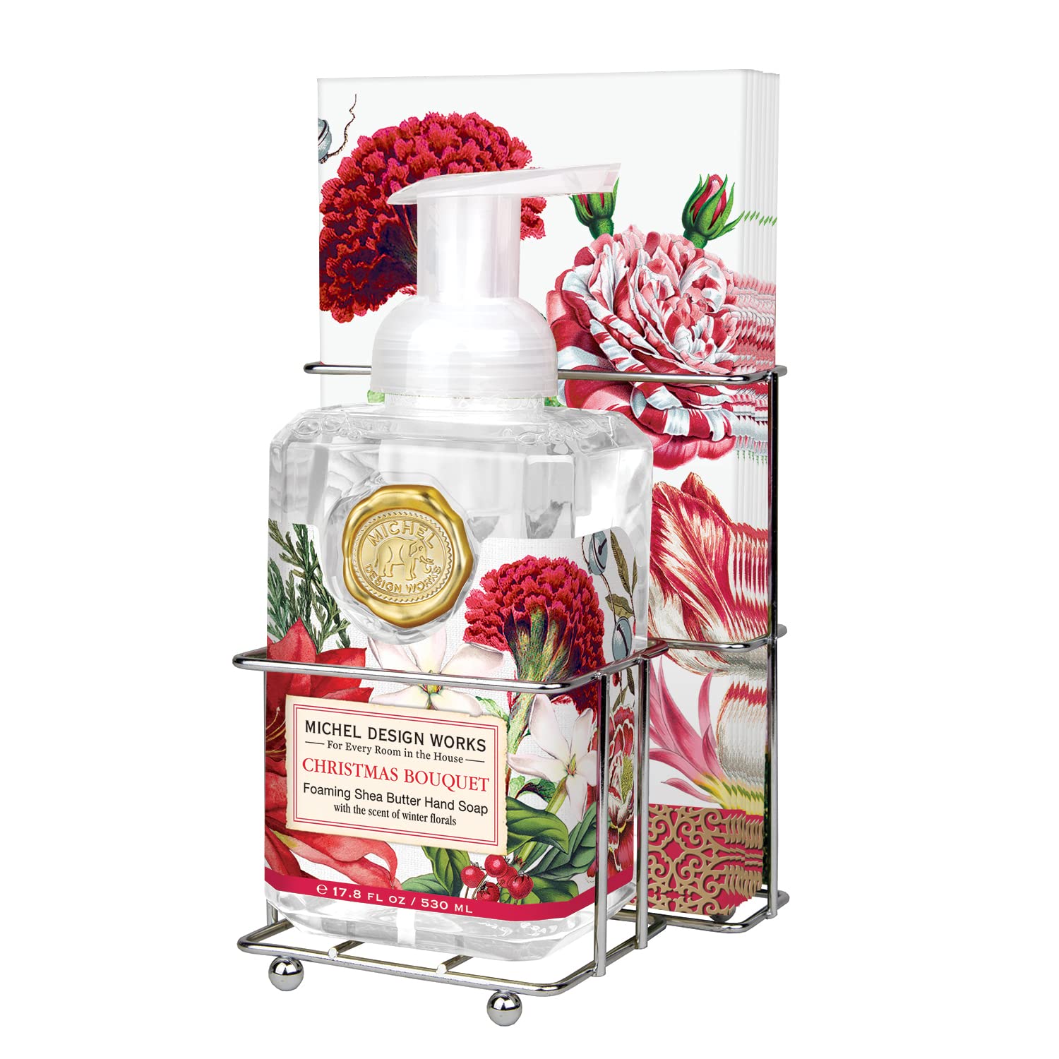 Michel Design Works Scented Foaming Hand Soap and Napkin Caddy Set, Christmas Bouquet