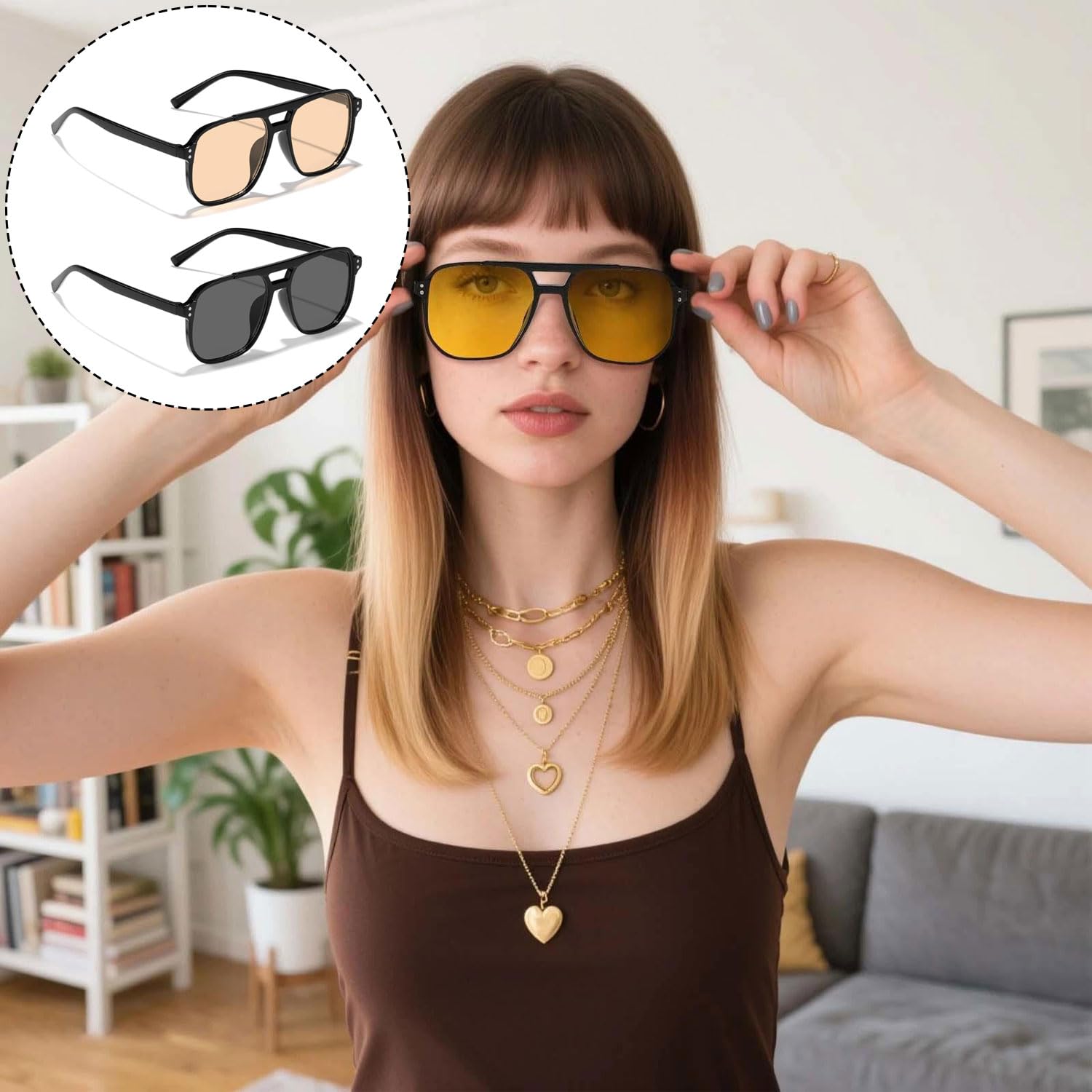 Okulary przeciwsłoneczne, 2 szt., dla mężczyzn i kobiet, vintage, klasyczny styl, prostokątne, ponadgabarytowe, dwupokładowe, okulary przeciwsłoneczne, ochrona UV375, okulary