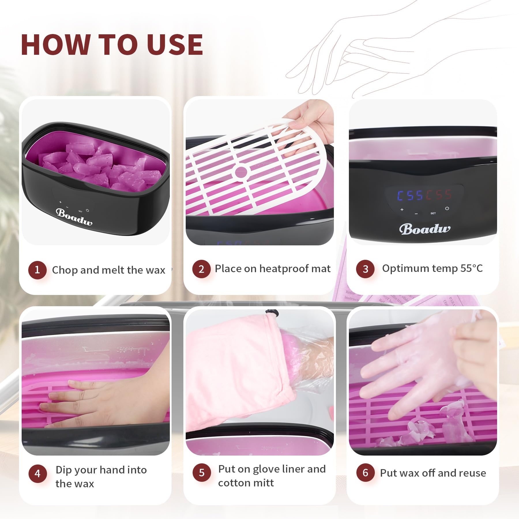 baño de parafina para manos y pies, 4000ml baño de parafina baño de parafina conjunto para la piel seca y áspera, con 1350g de cera de parafina y accesorios, gran regalo de spa-negro