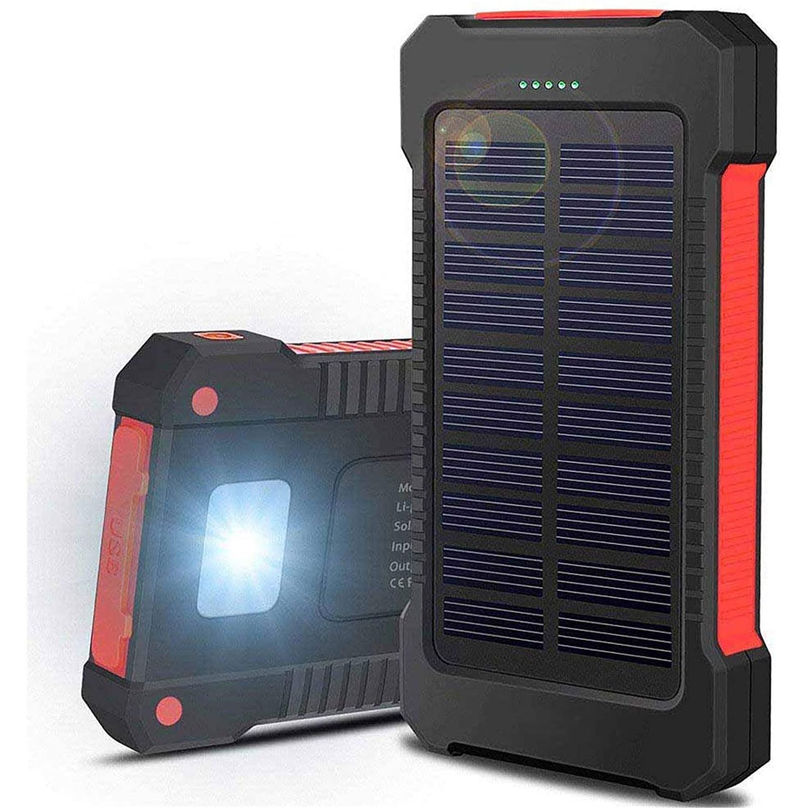Banco De Energía Solar 8000Mah Alta Capacidad Cargador Solar Portátil con Salida USB Dual Y Linternas LED Súper Brillantes Impermeable Al Aire Libre Cargador Rápido(Red)