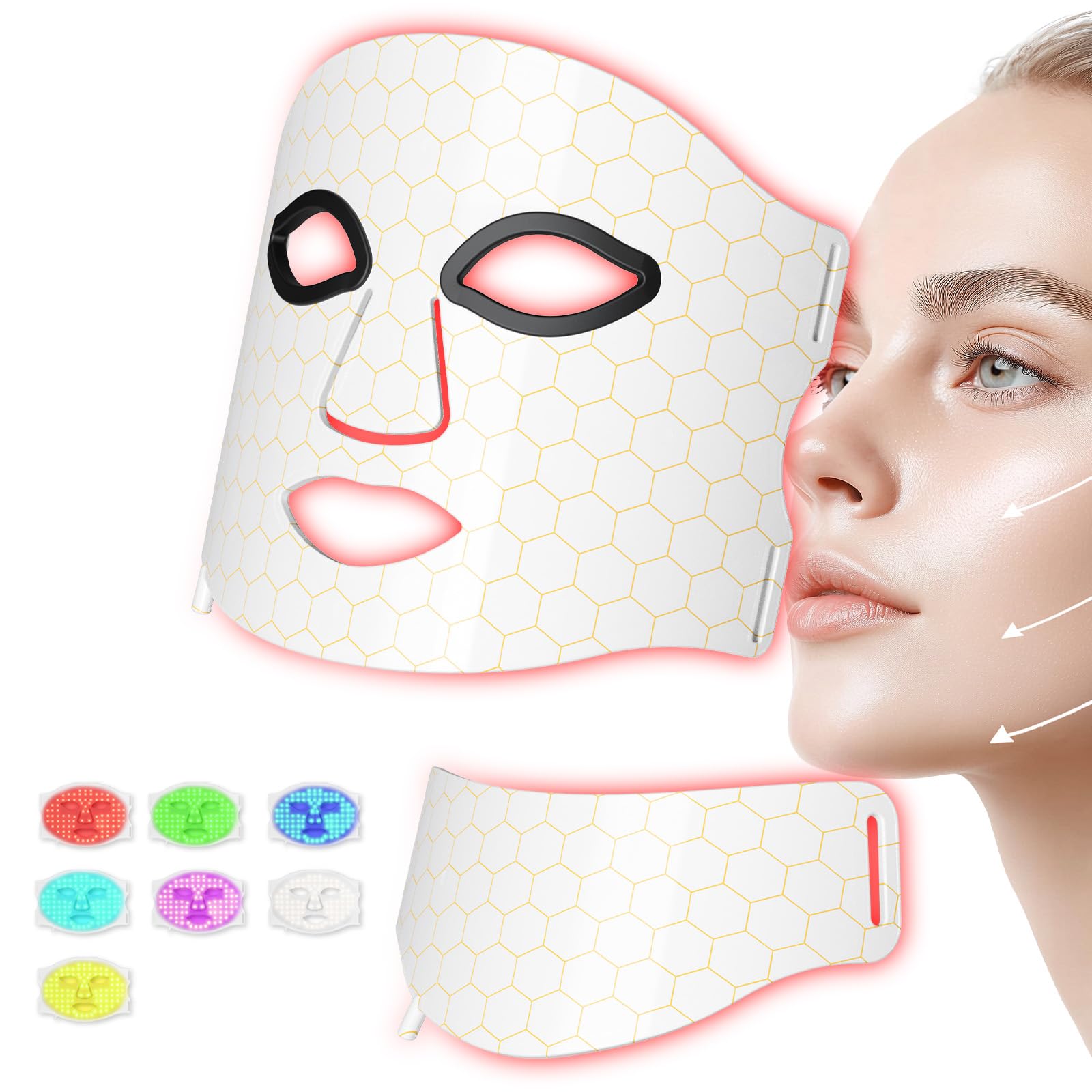Masque Facial LED en 7 Couleurs, Masque de Cou LED avec Effet Revitalisant pour la Peau, Soin des Rides Fines, Masque Facial LED Rechargeable