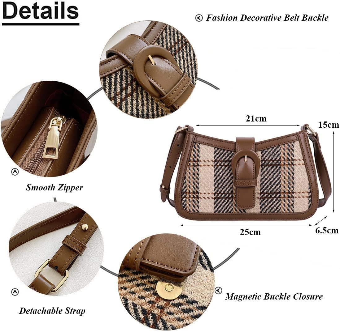 RTGGSEL Star Houndstooth Checkered Pattern Shoulder Bags for Women Crescent Crossbody Hobo Handbag Y2K Underarm Purse