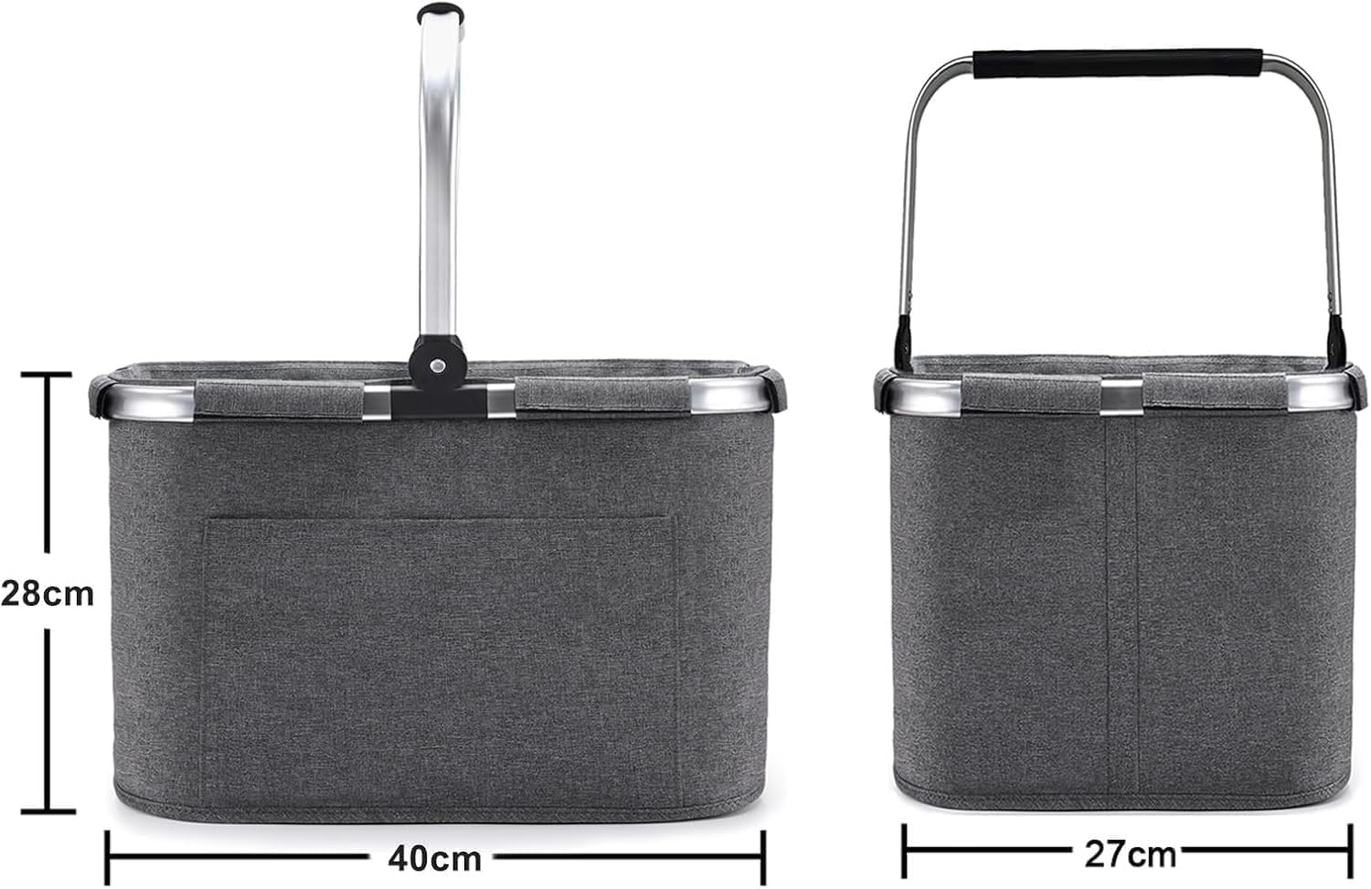 Diurwur Klassischer Einkaufsset 2tlg Bestehend aus Einkaufskorb und Kühltasche Einkaufskorb mit Alu-Griff Faltbare Einkaufstasche mit Isolierung für Arbeit/Einkaufen