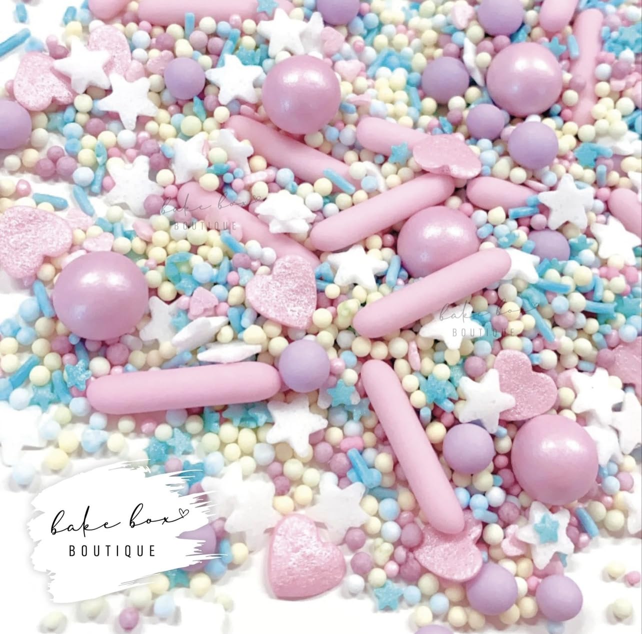 Pastel Sprinkles pink lilac blue white stars hearts chocolate balls pearls unicorn party birthday edible cupcake decoration cake topper rods balls baby shower rainbow PASTEL DREAMS