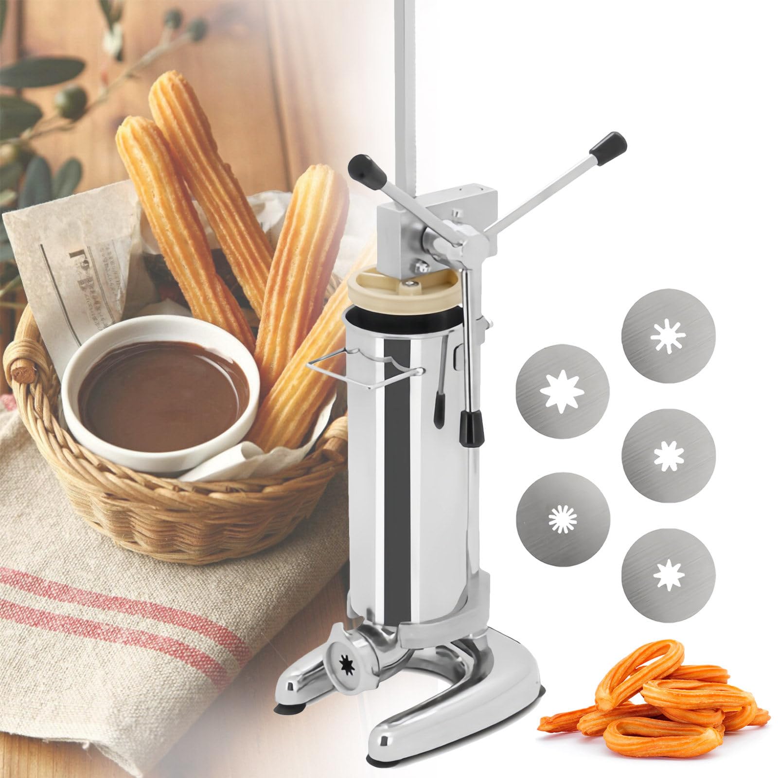 Churro Maker - Máquina para hacer churros con múltiples boquillas, acero inoxidable, manual para restaurantes y uso doméstico