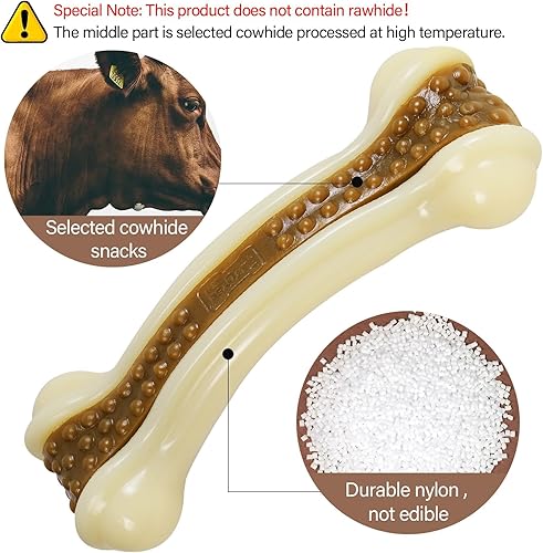 Miniatura 9 de Geeyteek Juguetes para perros para masticadores agresivos, 2 huesos duraderos de nailon para perros con sabor a carne real para juguetes masticables