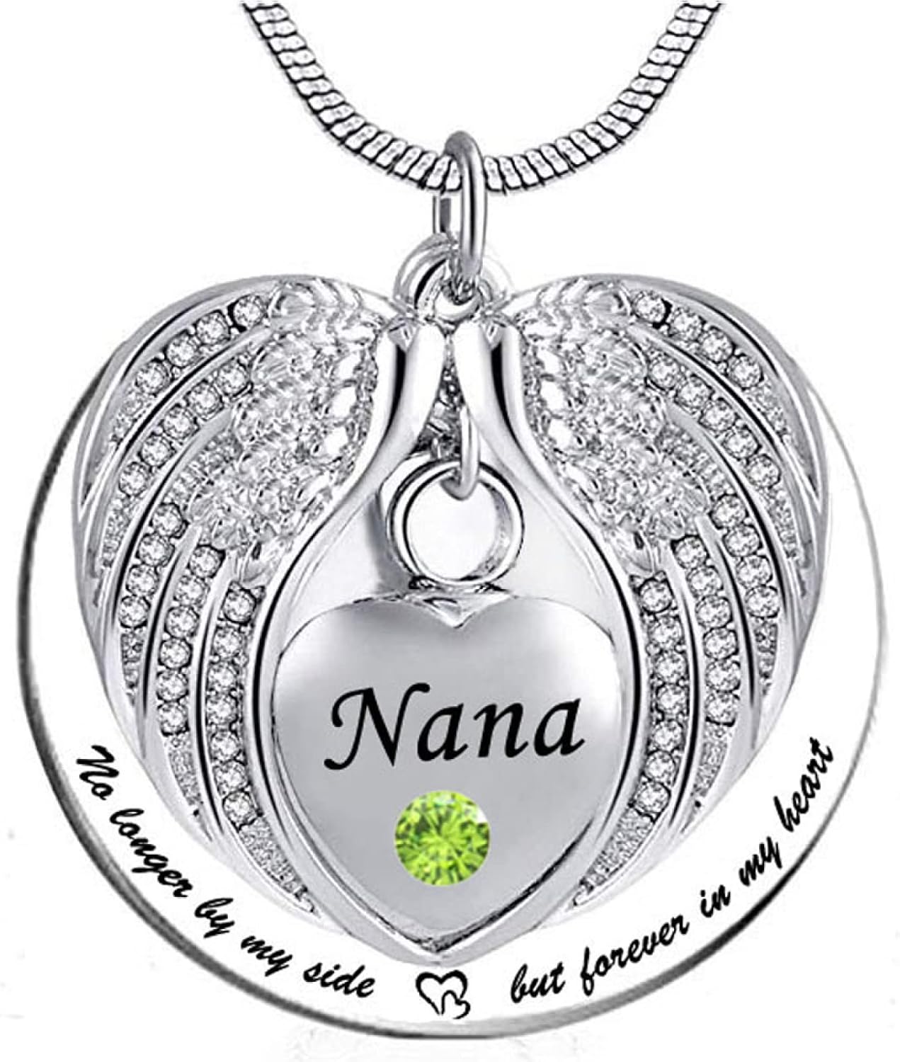 Cremation Urn Necklace Birthstone Jewelry No Longer by My Side Forever in My Heart Angel Wings Memorial Pendant for Women