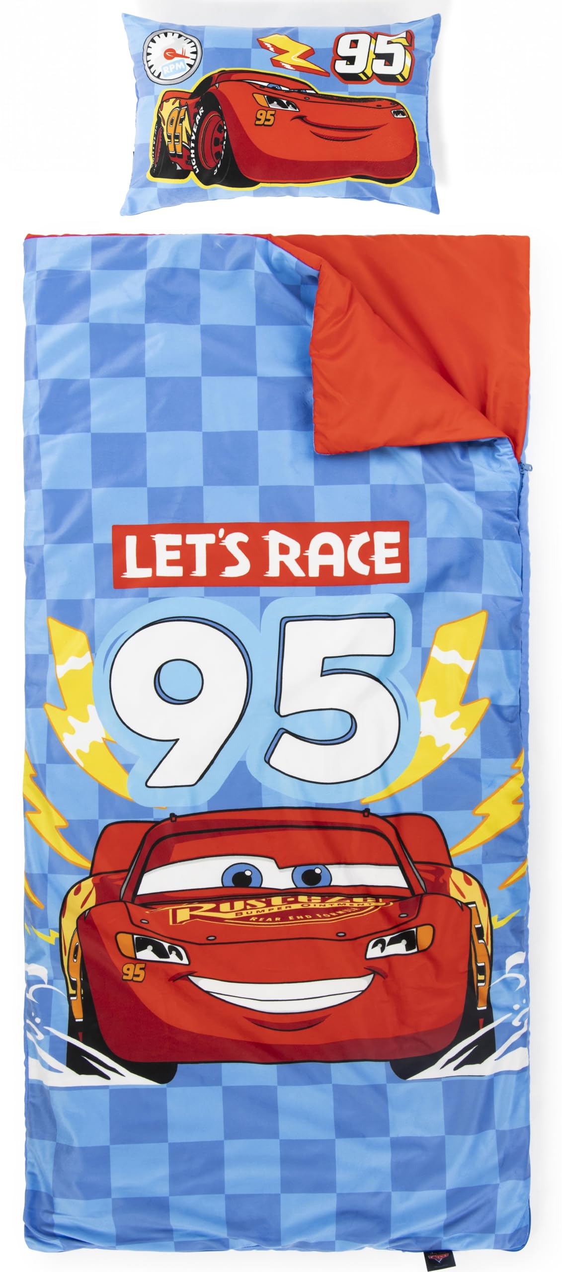 Jay Franco Disney Pixar Cars Schlafsack- & Kuschelkissen 2er-Set für Kinder – weicher Indoor-Schlafsack mit Tragegriff, ideal für Klassenfahrten & Übernachtungen