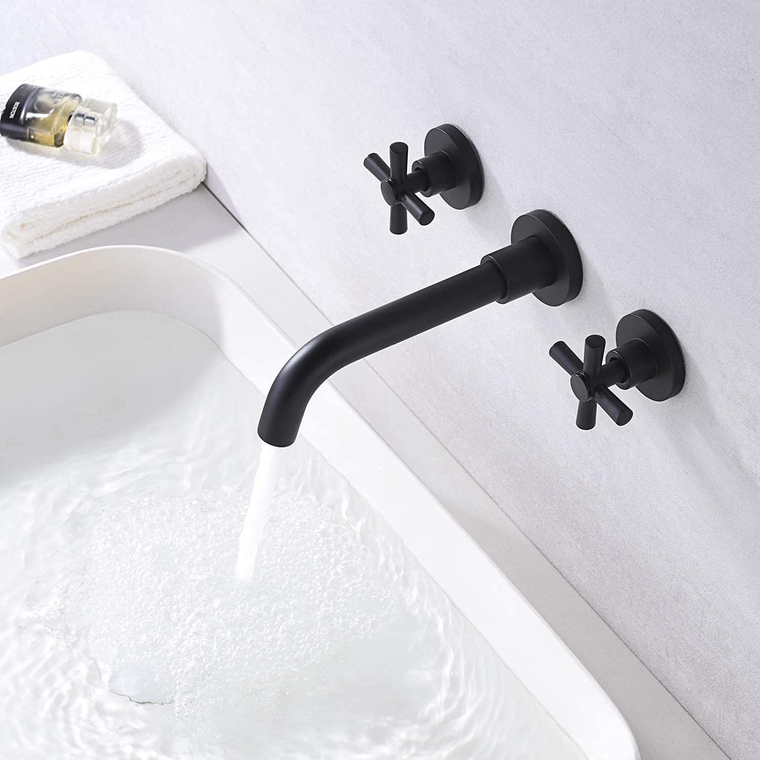 Grifo de baño de Pared Negro S1386DI + desagüe emergente Negro S7306O (Paquete Incluido)