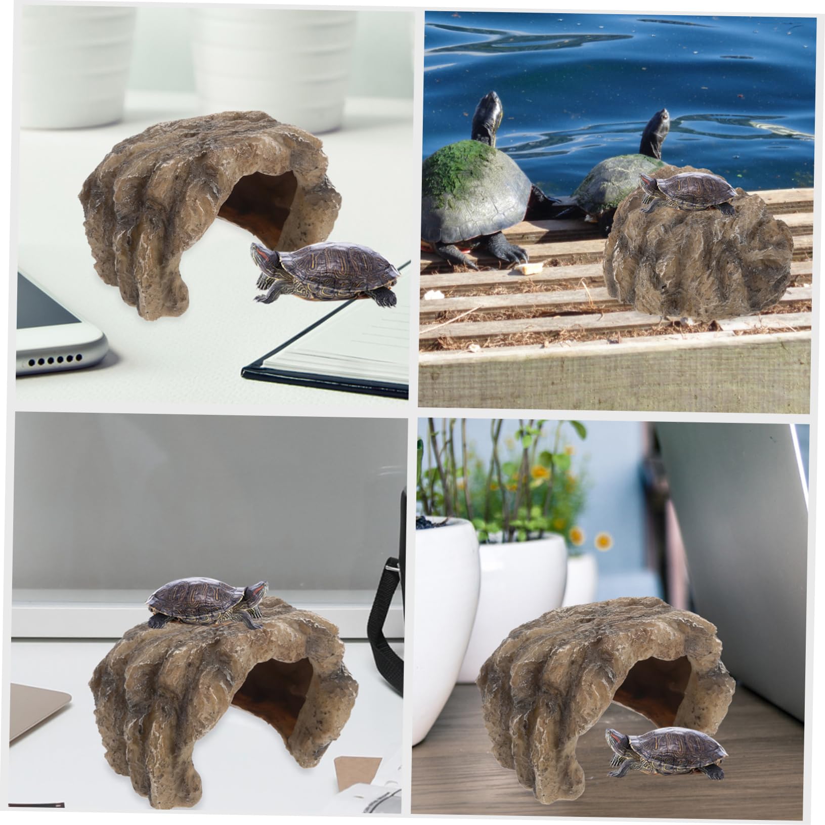 POPETPOP Hideout Tortoise Hide Snake Terrarium Reptile Cave Resin Rock Basking Platform Easy to Clean