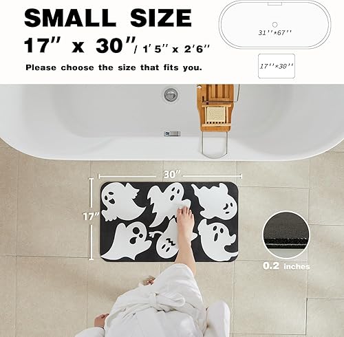 Vista 2 de Tapete de baño de Halloween, delgado tapete de baño de Halloween antideslizante, de secado rápido, tapete de baño fantasma para debajo de la puerta