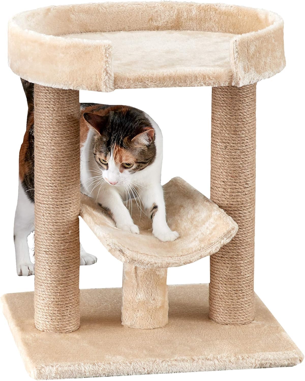 Orchid M45cm Cat Scratching Post,Cat Tree Tower, 100% Natural Sisal Cat Scratcher with Large Plush Top Perch Bed, Cozy Cat Platform for Kittens and Cats (Khaki)