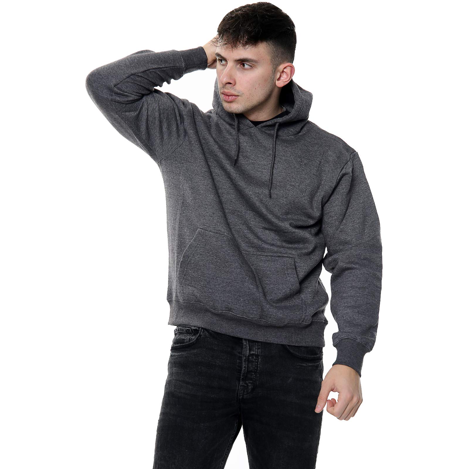 G8ONE Mens Hoodie Fleece Plain Pullover Hooded Sweatshirt Pull Over Long Sleeve Top (2XL, Charcoal - 2)