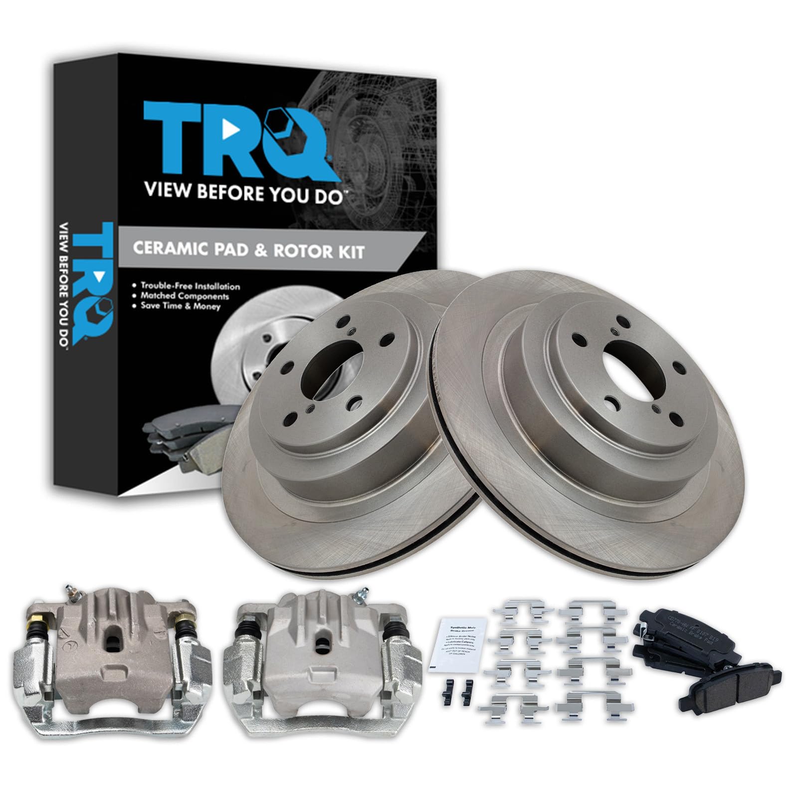 TRQ Rear Brake Pad and Rotor Set Ceramic Rotors Calipers