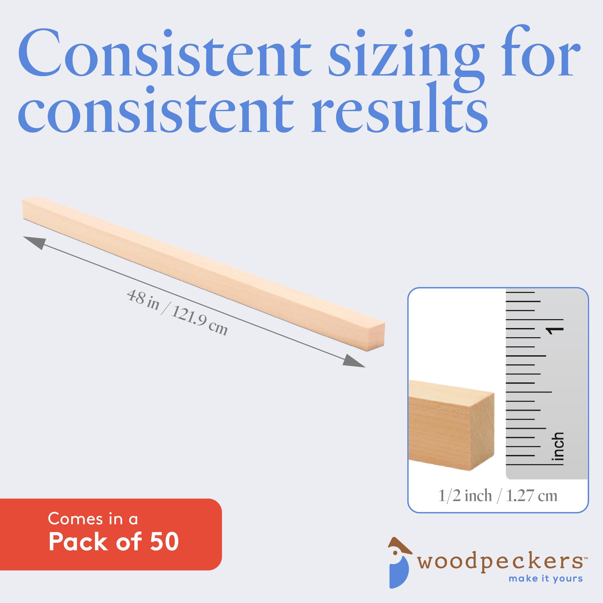 Dowel Rods Wood Sticks Wooden Dowel Rods, 1 X 48 Inch Unfinished Hardwood Sticks For Crafts And DIYers, 2 Pieces By Woodpeckers - View #6