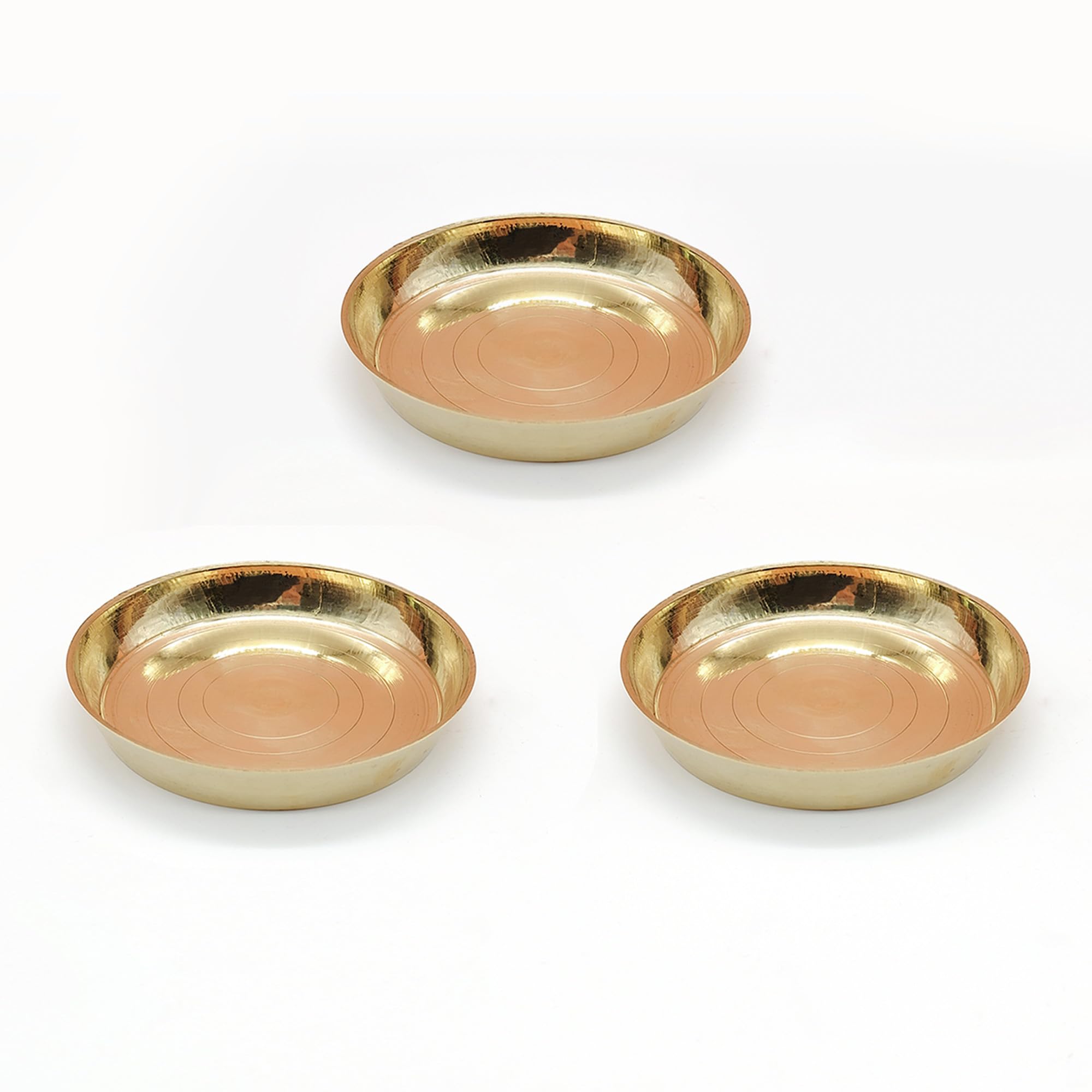 Brass Plain Design Heavy Plate for Store kumkum, haldi, akshat, Prashad/Heavy Small thali for Pooja Purpose Round Shape Plate (Size - 9.5cm | Pack of 3)