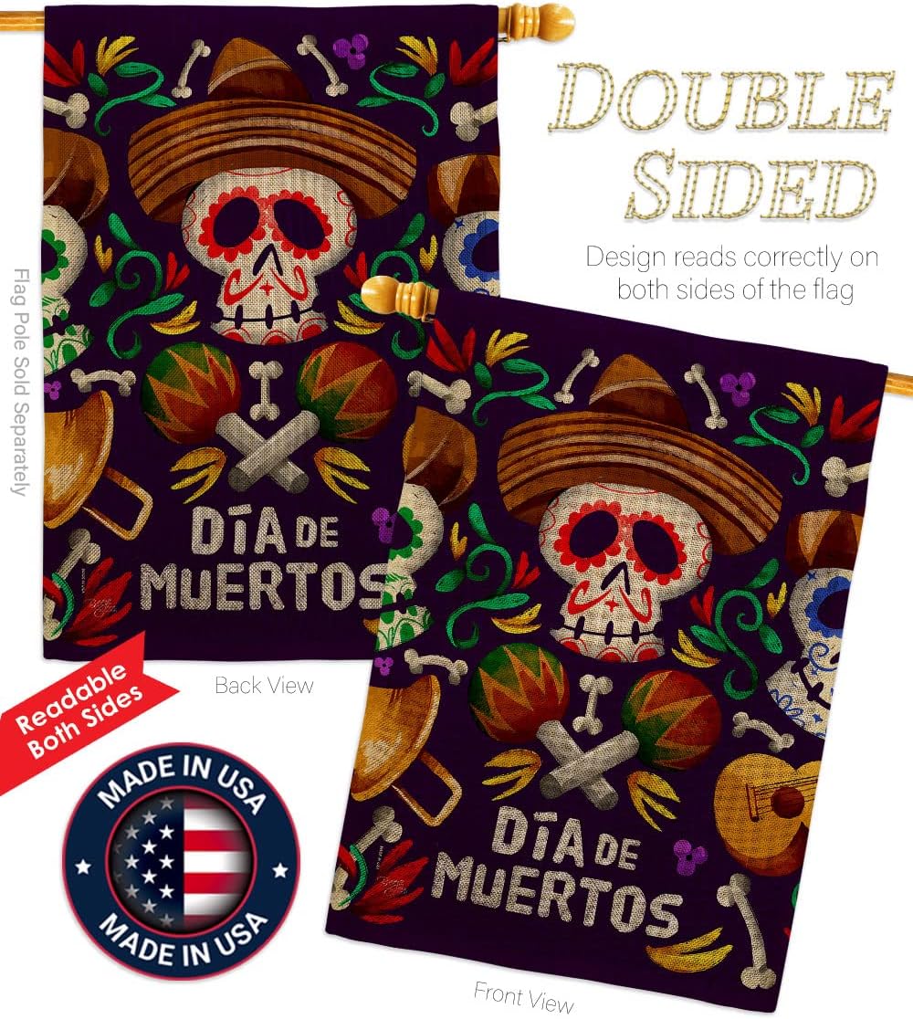 Dia De Los Muertos Decorations 2 Pcs Banner Room Wall Art Flag Patio Lawn Garden Outdoor Indoor Tapestry Yard Grave Cemetery Signs Dia De Muertos Skulls Front Porch Decor Fall Gifts Made In USA