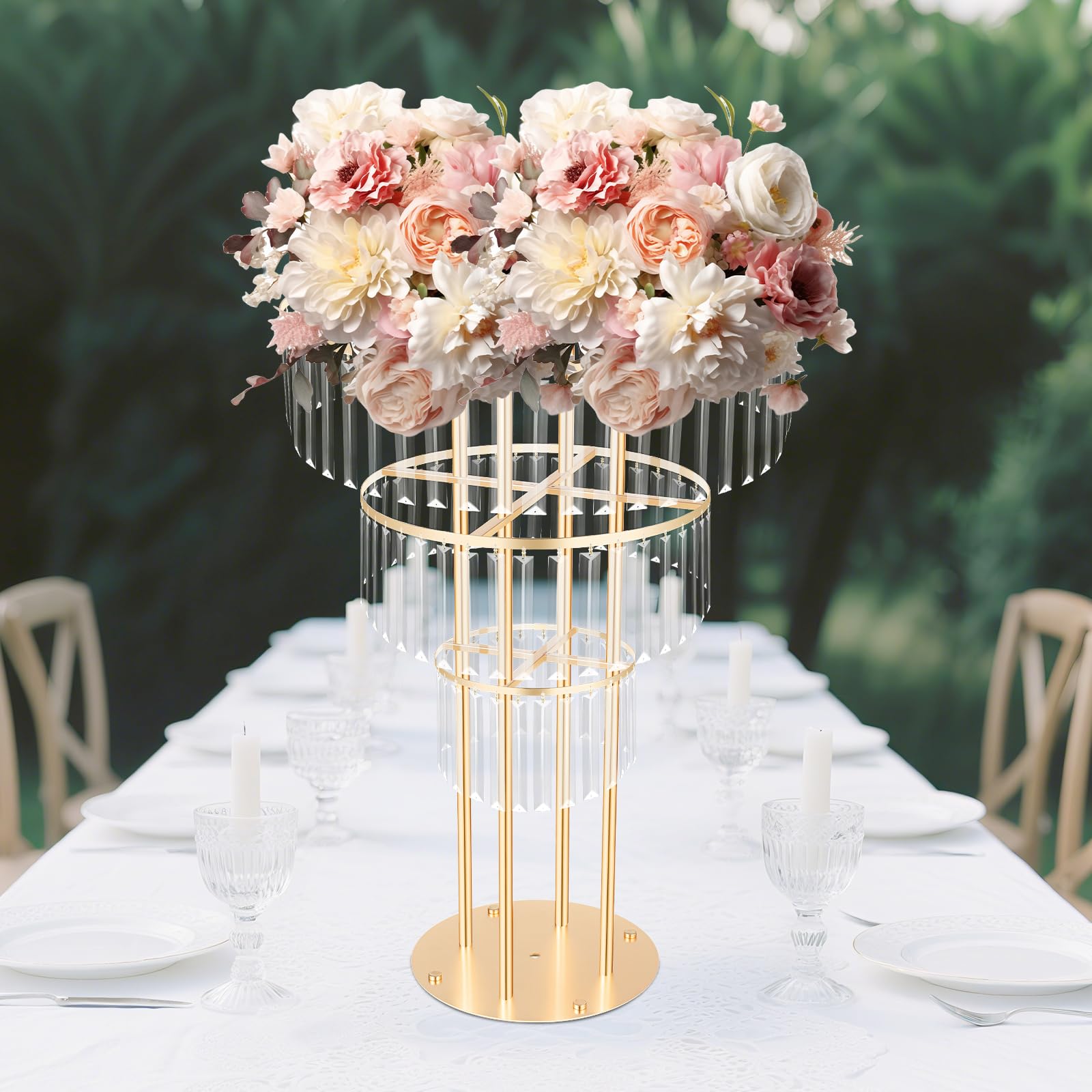 Kristall BlumenstäNder Gold,3 Etagen BlumensäUle Mit Rundem Sockel | Freistehender HochzeitsstäNder FüR Blumenarrangement, Dekoration Aus Eisen FüR Hochzeit, Party & Veranstaltung