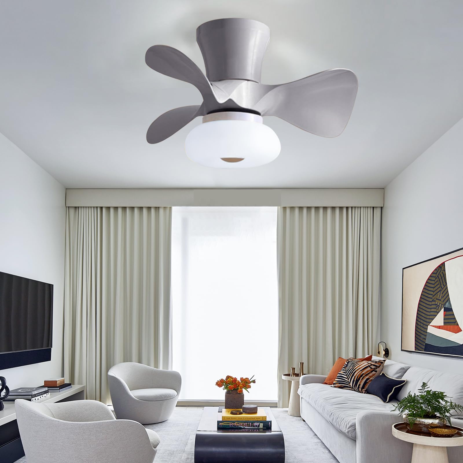 AQLEDY Ventilador Techo con Luz Led Regulable Silencioso Ventilador Techo Pequeño y Mando a Distancia 6 Velocidades Reversible Lampara Ventilador Techo para Salon Dormitorio Habitacion Niños-Grey