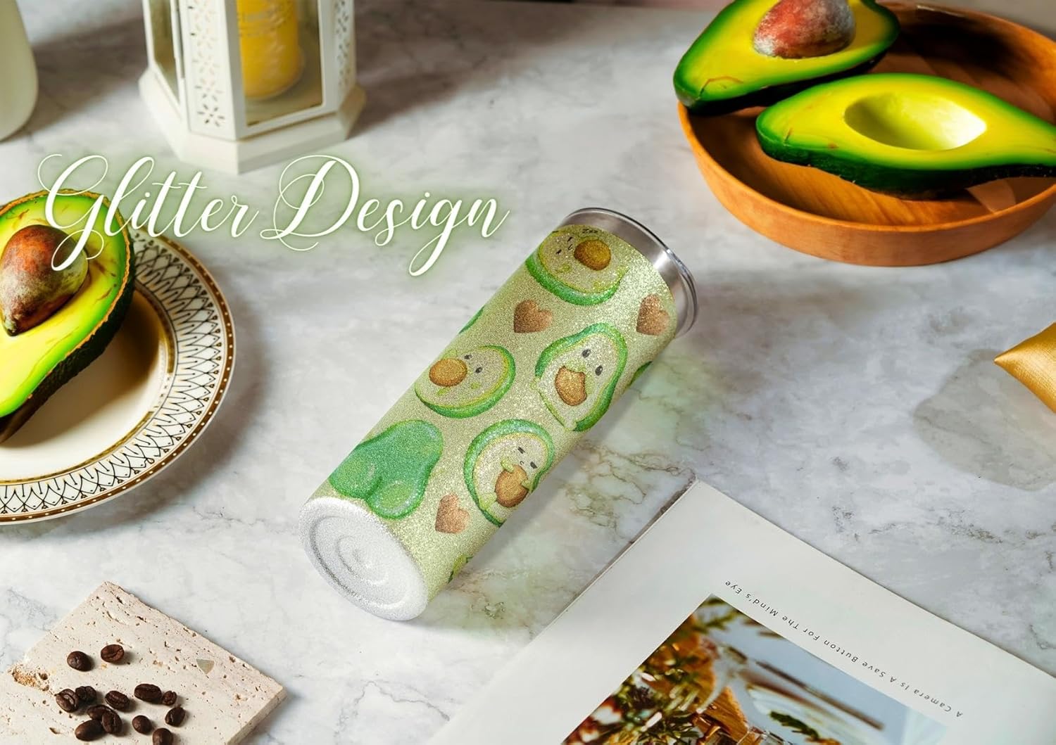 Onebttl Avocado Gifts for Women, Cute Avocado Tumbler Coffee Mug Unique Birthday Christmas Cup for Her 20oz Cute Avocado