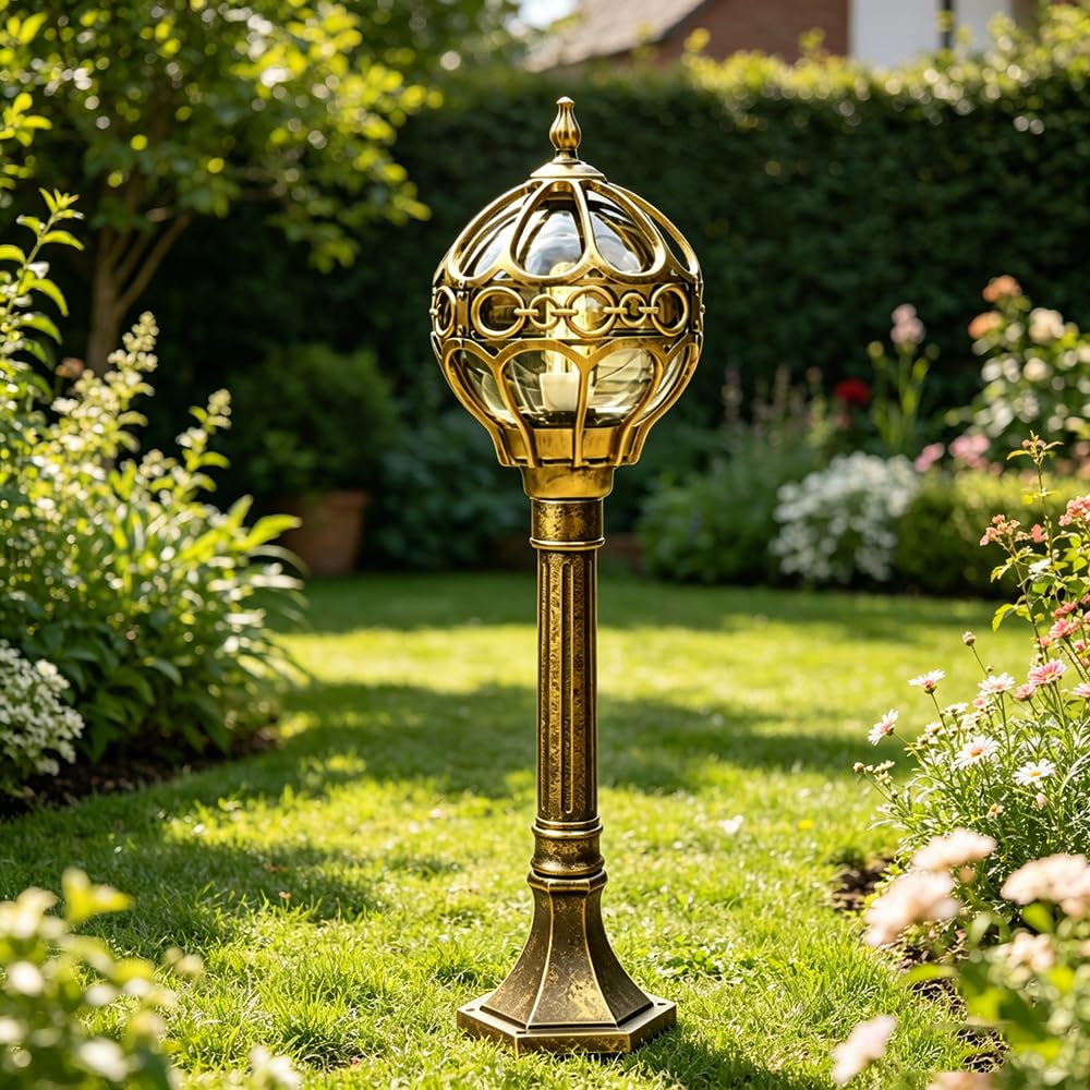 Mengjay Klassische Straßenbeleuchtung, Stehlampen in Gold und Schwarz erhältlich, 1 x E27, ideal für Landhäuser, Gärten, Terrassen und Außenbeleuchtung. (Gold)