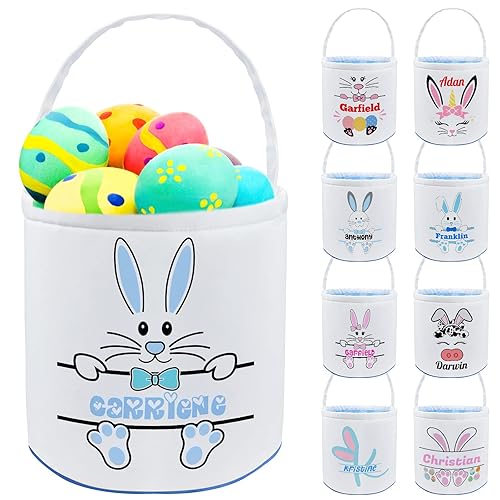 Cesta de Pascua personalizada con nombre, bolsas de lona personalizadas para niños, cestas de Pascua para bebés, niños y niñas, color azul