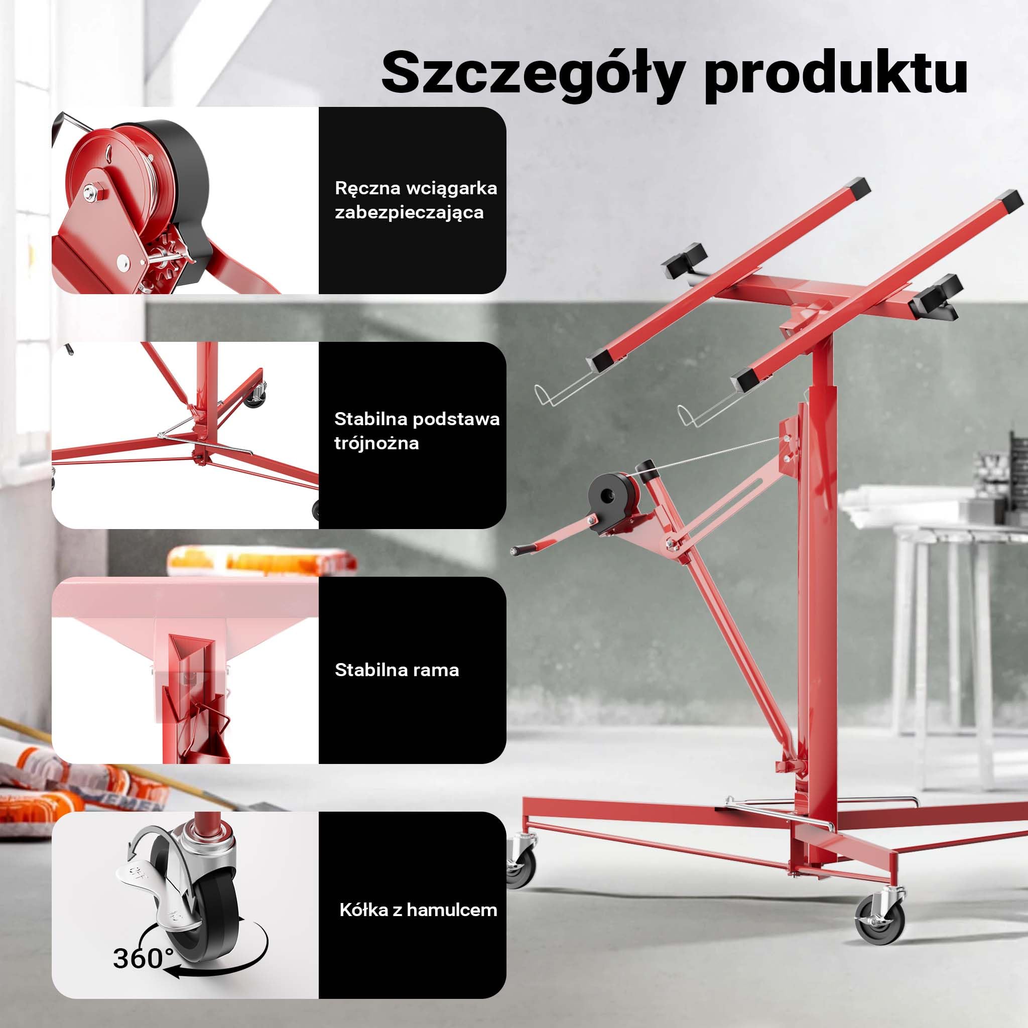 Podnośnik do płyt XXL Zestaw pomoc montażowa XXL 350cm + 140cm wydłużenie do maks. 465cm i 68kg