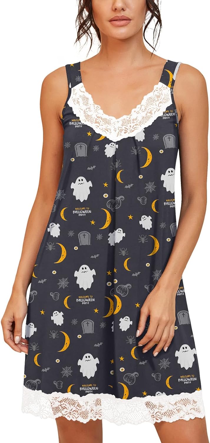 PrinStory Women's Nightgown V-neck Chemise Sleepwear Lace Nightwear Soft Lingerie for Women