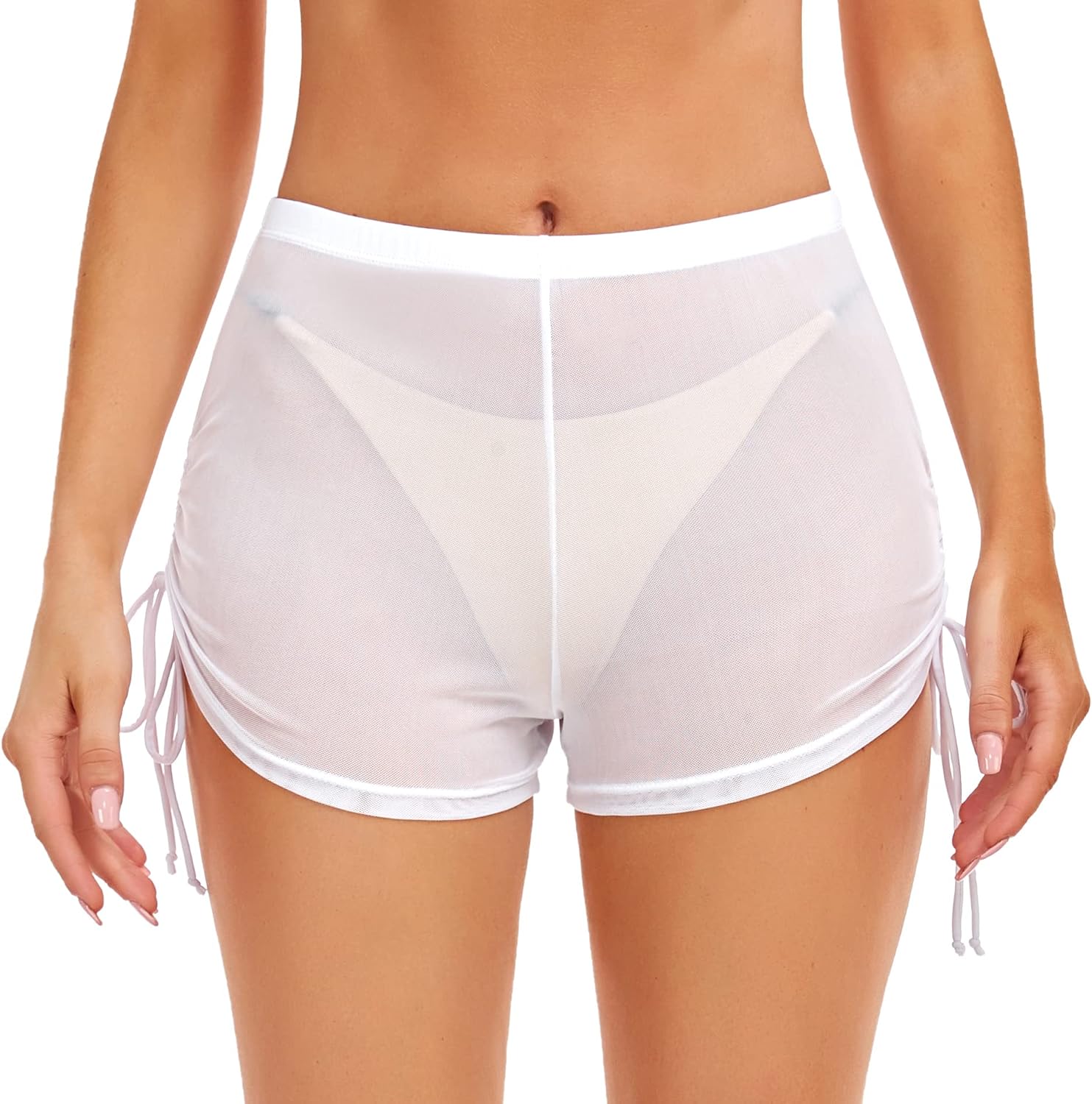 SHERRYLO Swim Shorts Women Sheer Board Short See Through Bikini Bottom Mesh Swimsuit Bottoms Sexy See Thru Bathing Suit