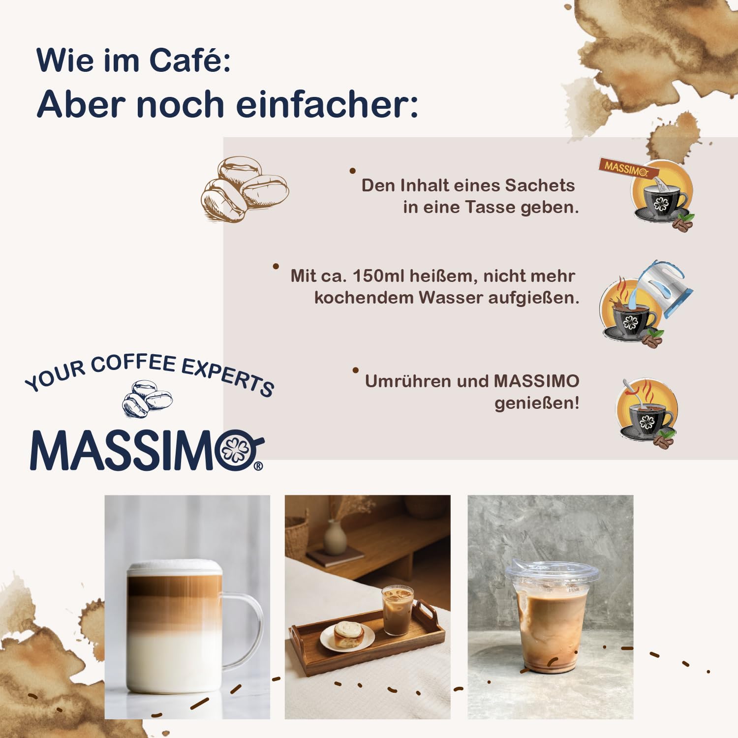 MASSIMO Instant Kaffee Sticks - Alle 12 Sorten - löslich, schnelle Zubereitung - 12er Probierpack Getränkepulver - Kaffeespezialitäten