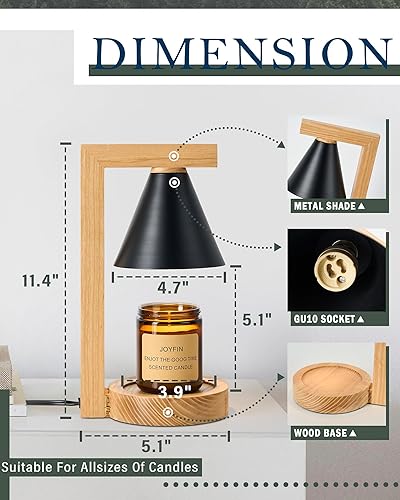 Miniatura 5 de HANASS MT2313 - Lámpara calentadora de velas dorada con base de madera maciza, derretidor de velas regulable con altura ajustable, calentador de