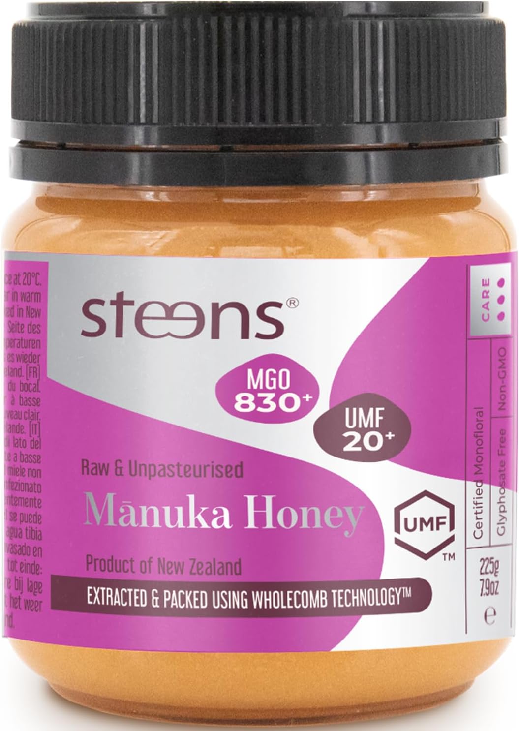 Steens Manuka Honey MGO 830+ Pure & Raw 100% Certified UMF 20+ Manuka Honey - Bottled and Sealed in New Zealand - 225g
