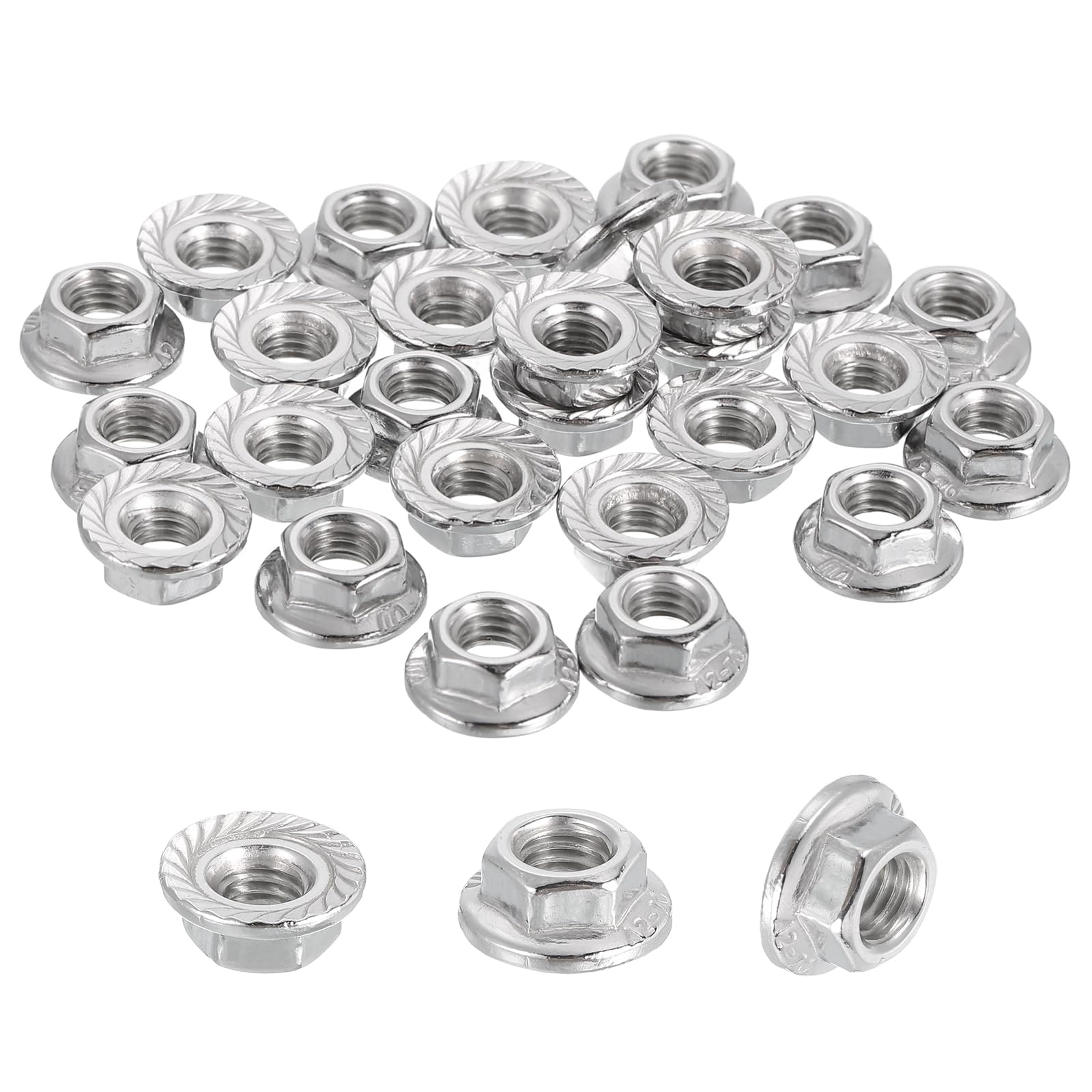 sourcing map 80 Pcs M5x0.8mm Serrated Flange Hex Lock Nuts, 304 Stainless Steel Hexagon Flange Metric Locknuts Fasteners, Bright Finish for Furniture, Machine, DIY