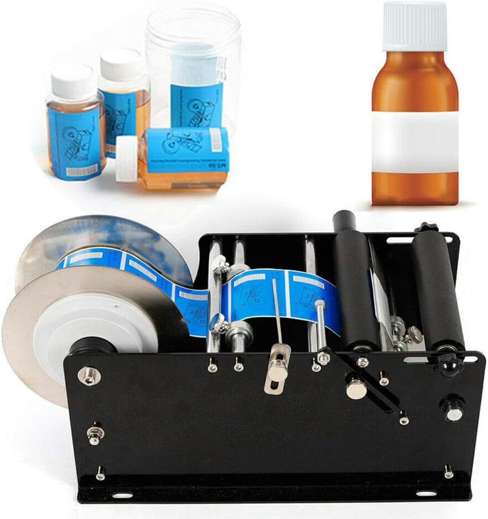 FHRKA Manual Round Bottle Labeling Machine, Adjustable Bottles Label, Semi-Automatic Label Applicator For 15-120mm Bottles