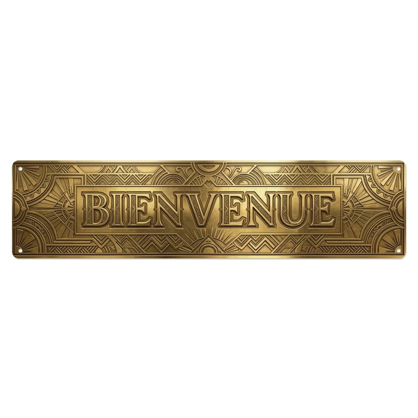 Art Deco Brass Metal Sign Welcome Metal Tin Skinny Sign Plaque Wall Decor for Cafe, Club Bar, Office, Home Garden Metal Poster 4x16Inch