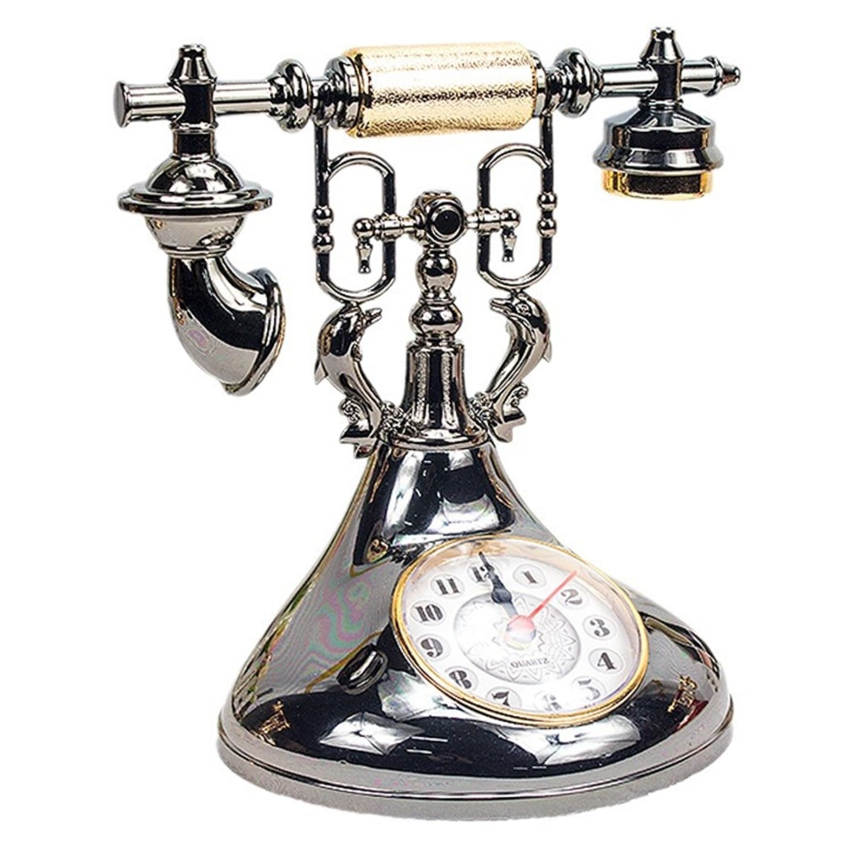 Reloj despertador vintage con forma de teléfono clásico y dial giratorio para mesa