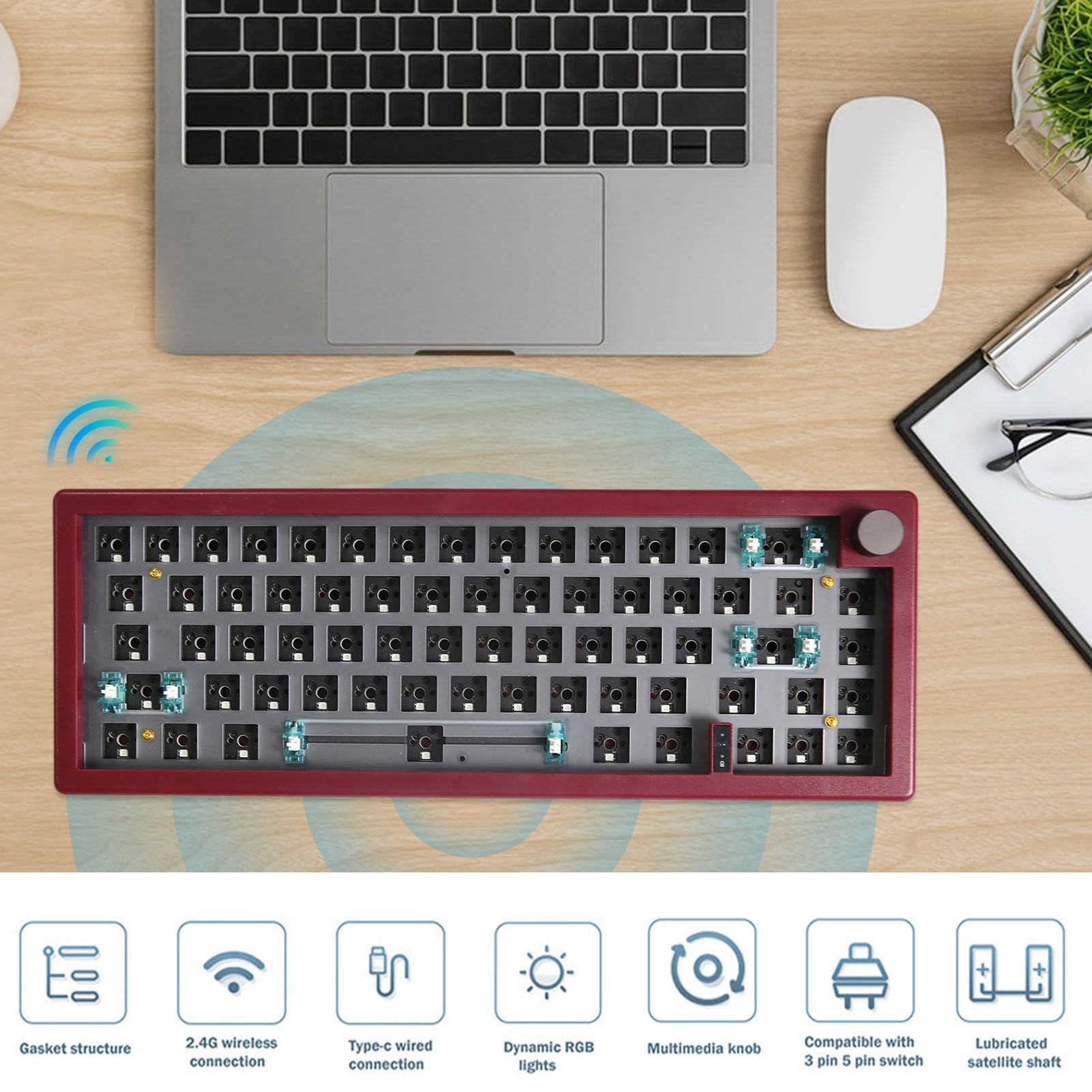 Generico Tastiera meccanica RGB: layout compatto a 67 tasti, copritasti | resistenti, connessione USB cablata | Tastiera per computer desktop