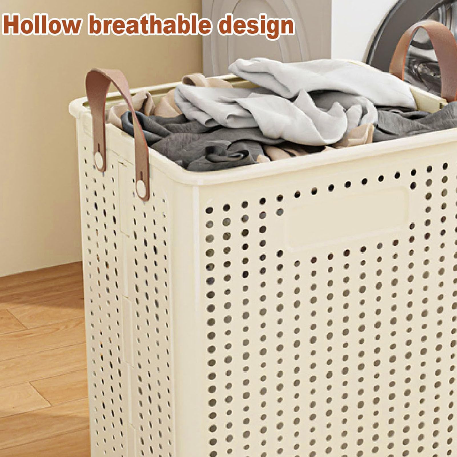 Cesto portabiancheria in plastica sottile, pieghevole, salvaspazio, robusto e stretto, per bagno, camera da letto, corridoio, in plastica PP, bianco crema (Niente ruote)