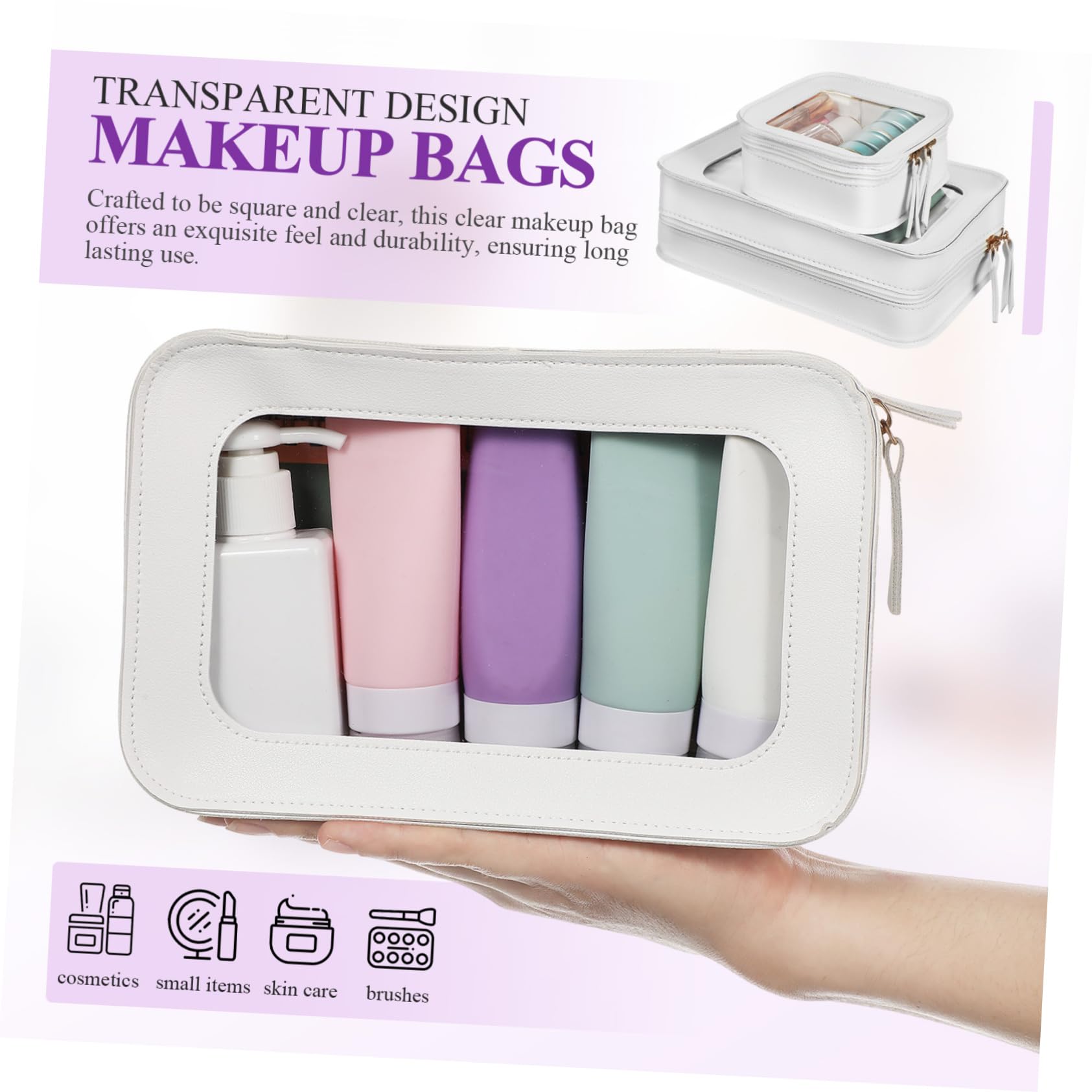 SHERCHPRY Borsa da Toilette Trasparente con Cerniera Sacchetto per Cosmetici Portatile in Pvc Grande Capacità per Donna Viaggio e Uso Quotidiano