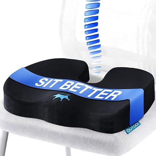 Seat Cushion for Office Chair & Car - Memory Foam Coccyx Support Pillow with Non-Slip Cover, Sciatica & Lower Back Pain Relief,Ergonomic Seat Pad for Long Drives (Medium Firm-Black)