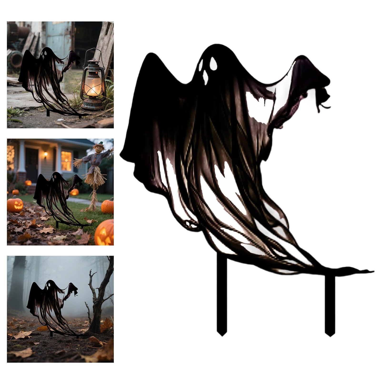 Halloween Outside Decorations Halloween Yard Signs Decorative Creepy Metal Garden Stakes For Outdoor Patio Porch Decorations Table (Black, 24. 5X21. 35cm)
