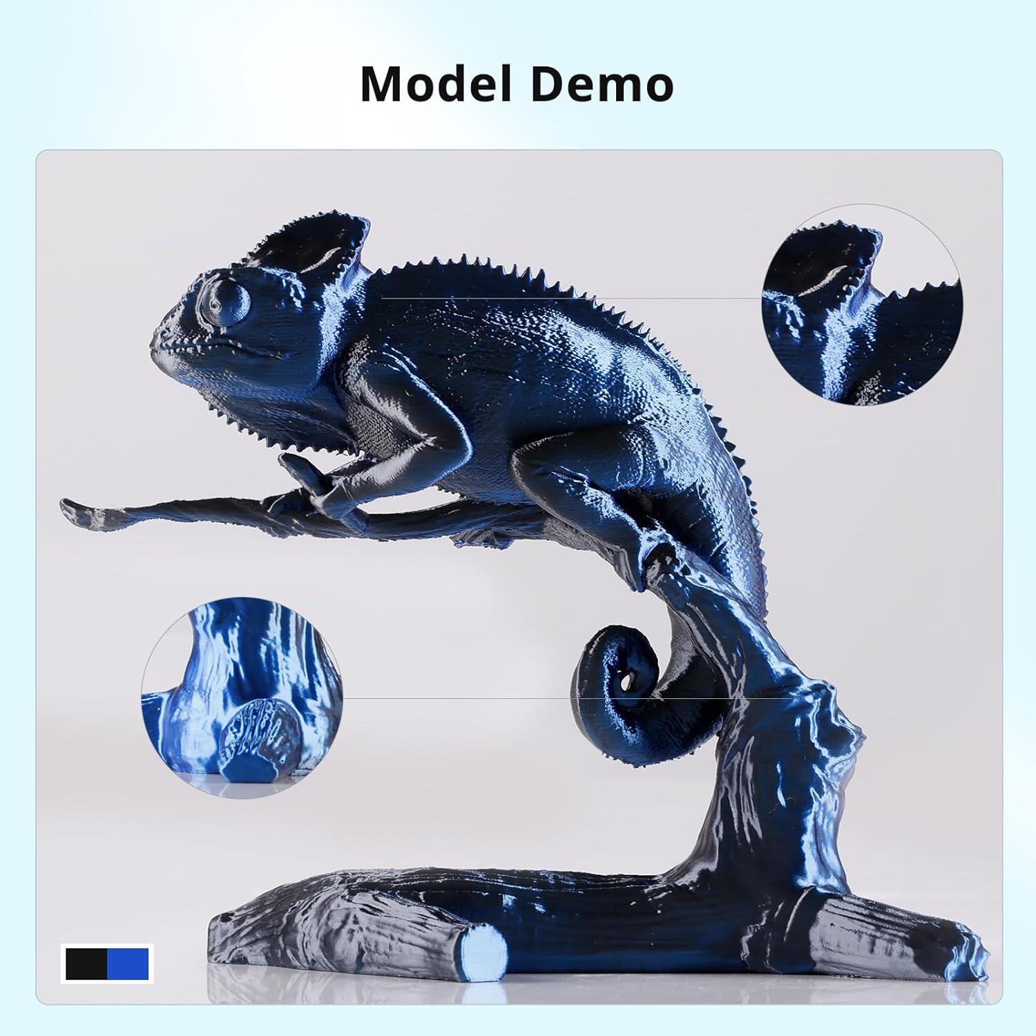 ANYCUBIC Silk Dual Color Pla Filament, 2-in-1 Chrome Coextrusion Color Change 3D Printer Filament 1.75mm Dimensional Accuracy +/- 0.02mm, Silk Texture, 1KG Reusable Spool (2.2 lbs), Black Blue - Image 6