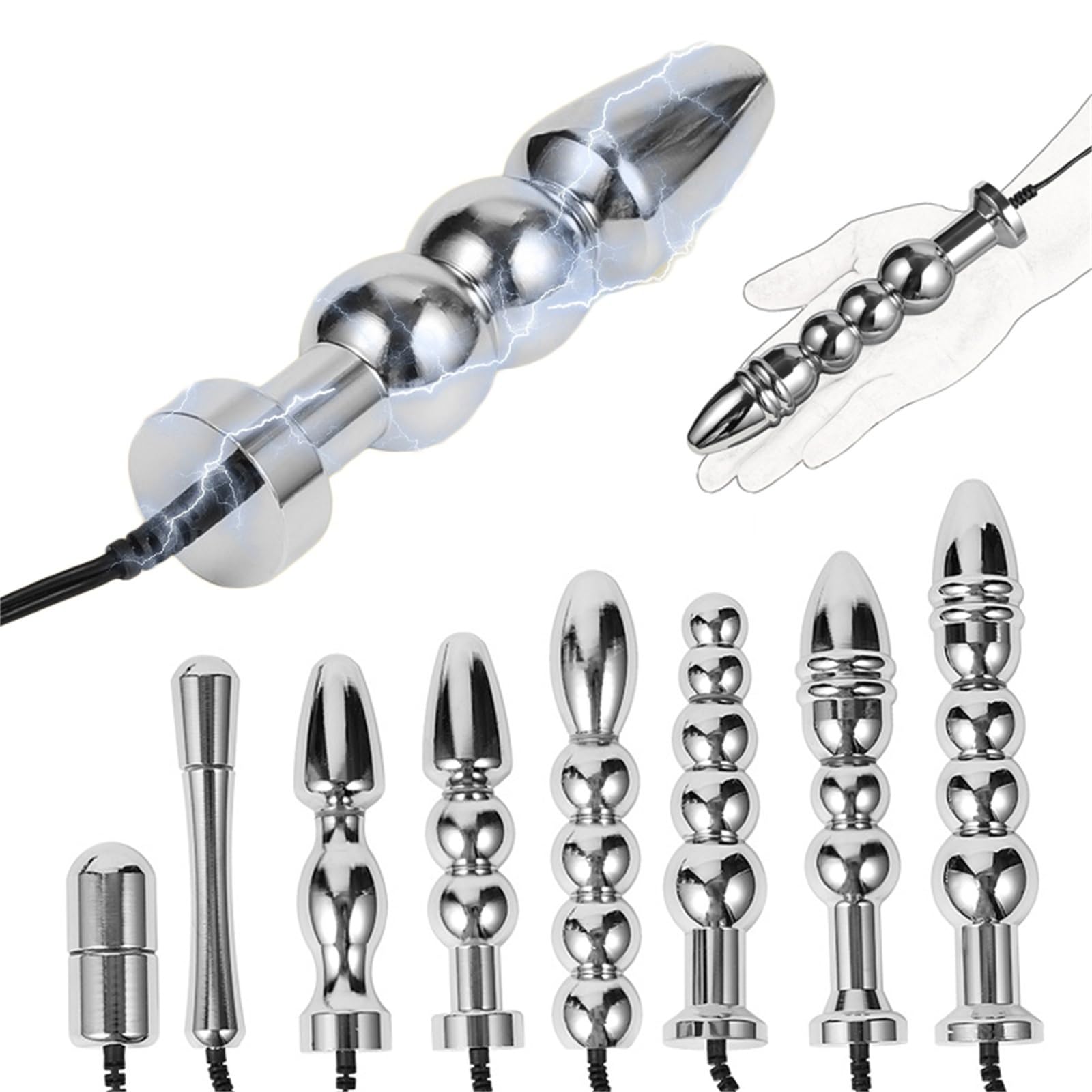 Extrem Electro Shock Analplug Zubehör, Edelstahl Anal beads Butt Plug Masturbator - Vaginal Plug Analkugeln Anal Dilatator Elektrosex Analdildo Doppelpoliger Sexspielzeug für Frauen Männer Paare(D)