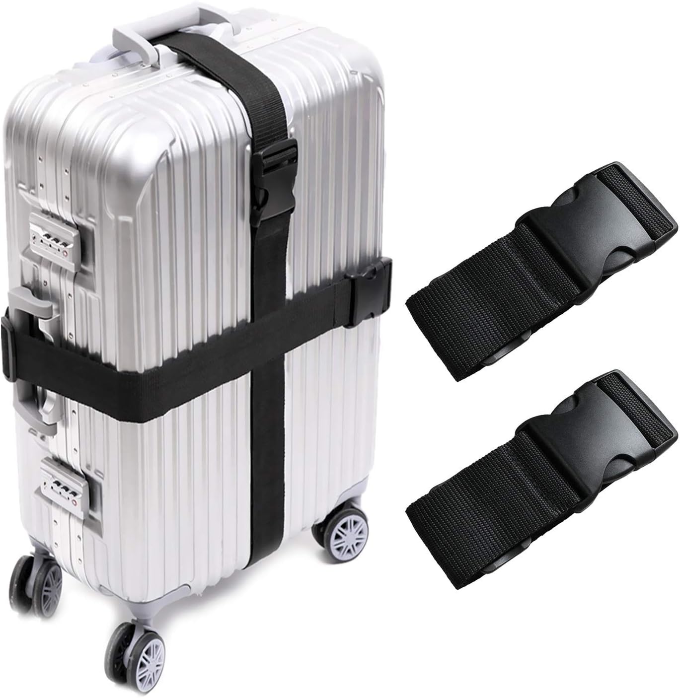 KABB 2 PCS Suitcase Belts Travel Accessories Bag Luggage Straps, Multicolored, One Size, Black, Medium
