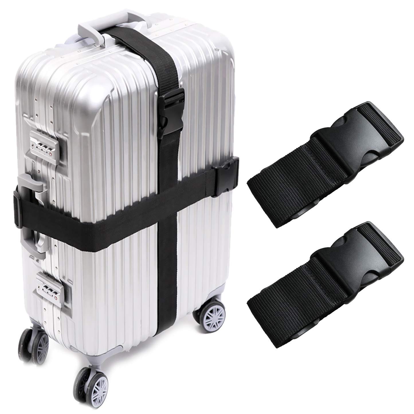 KABB 2 PCS Suitcase Belts Travel Accessories Bag Luggage Straps, Multicolored, One Size, Black, Medium