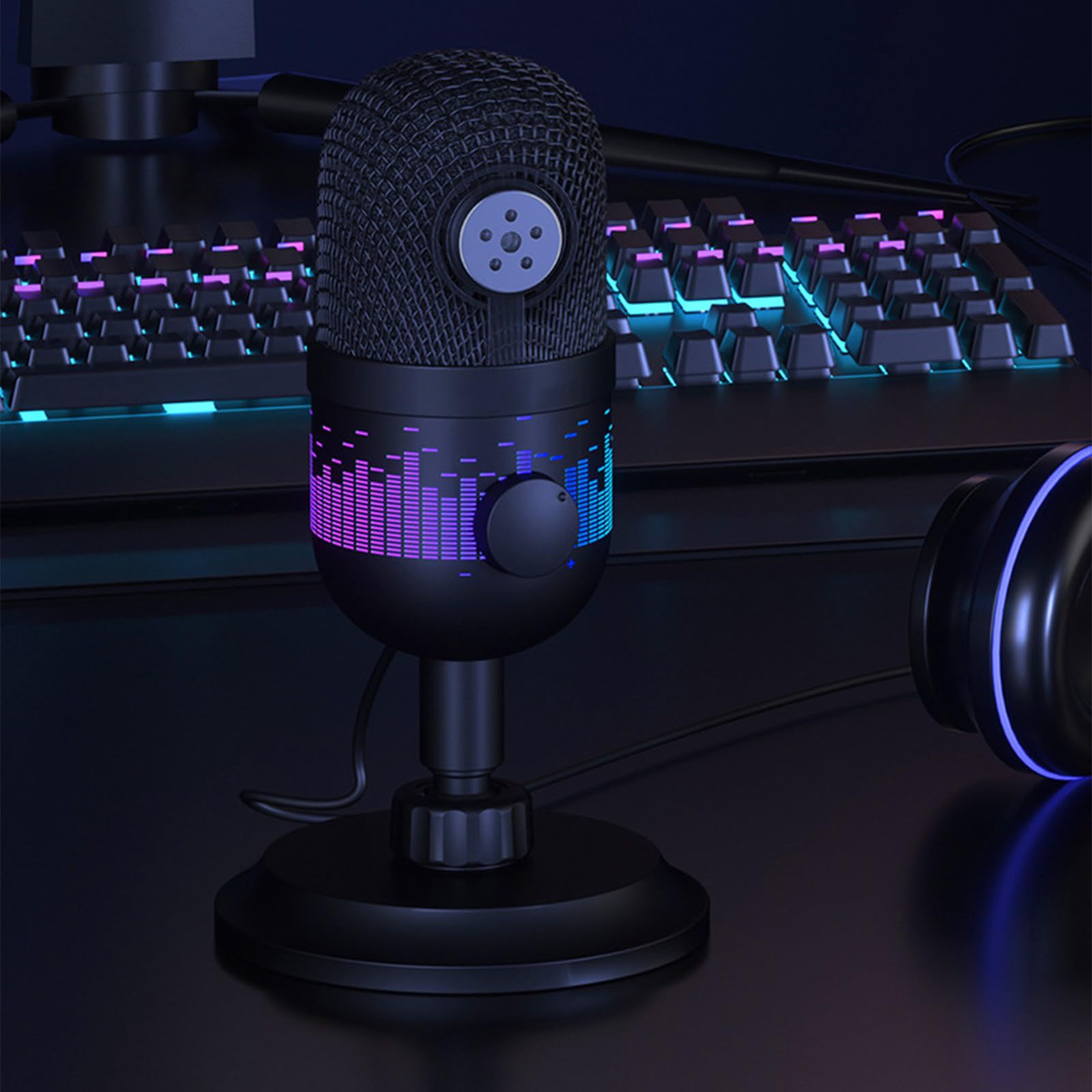 Microfono USB con illuminazione a LED per giochi e streaming, compatibile con PC, computer, console di gioco, accessori per computer