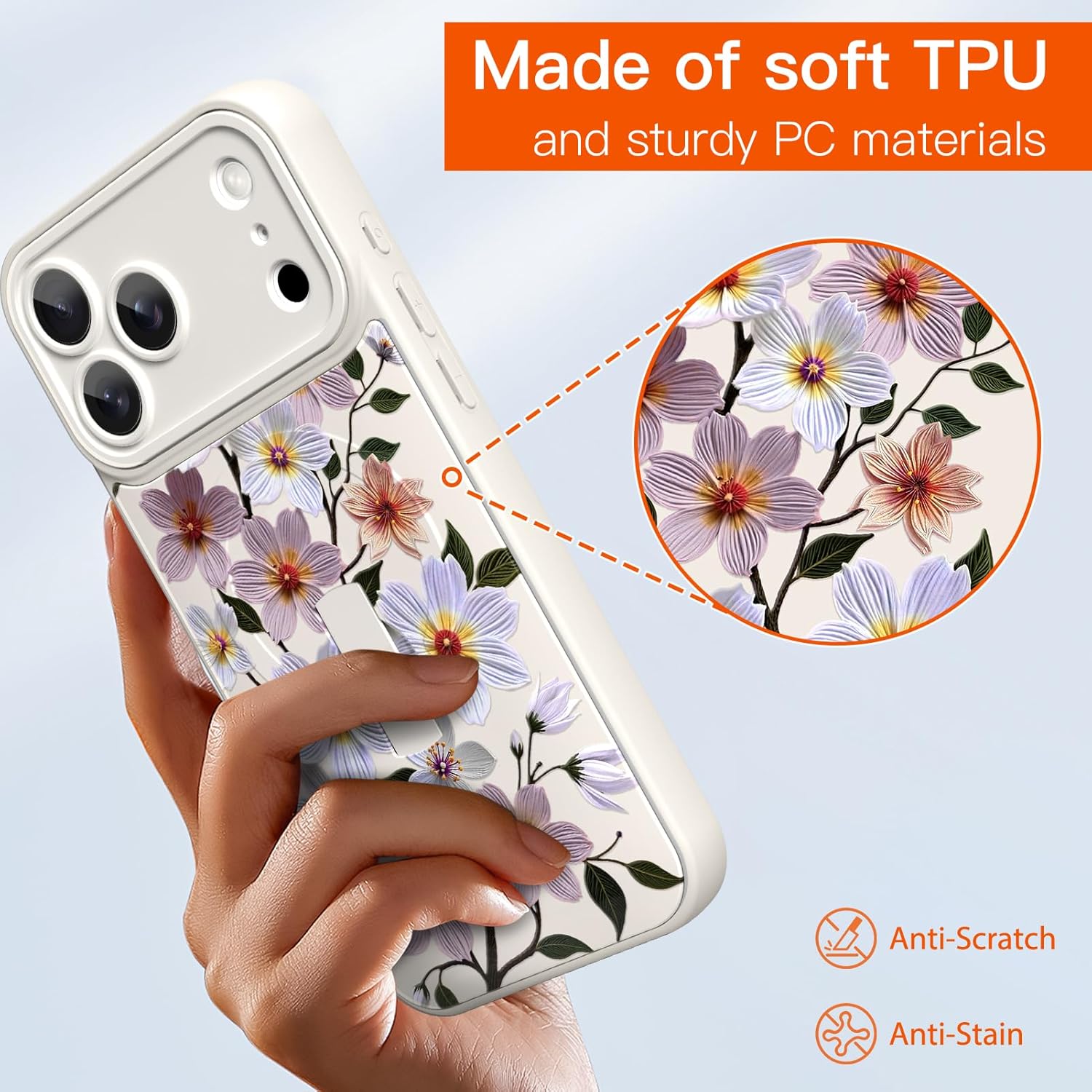 Magnetic Case for iPhone 17 Pro with Finger Hand Strap Kickstand [Compatible with Magsafe] White Floral Flowers Pattern for Women Man,Slim Full Camera Protection Shockproof Phone Case