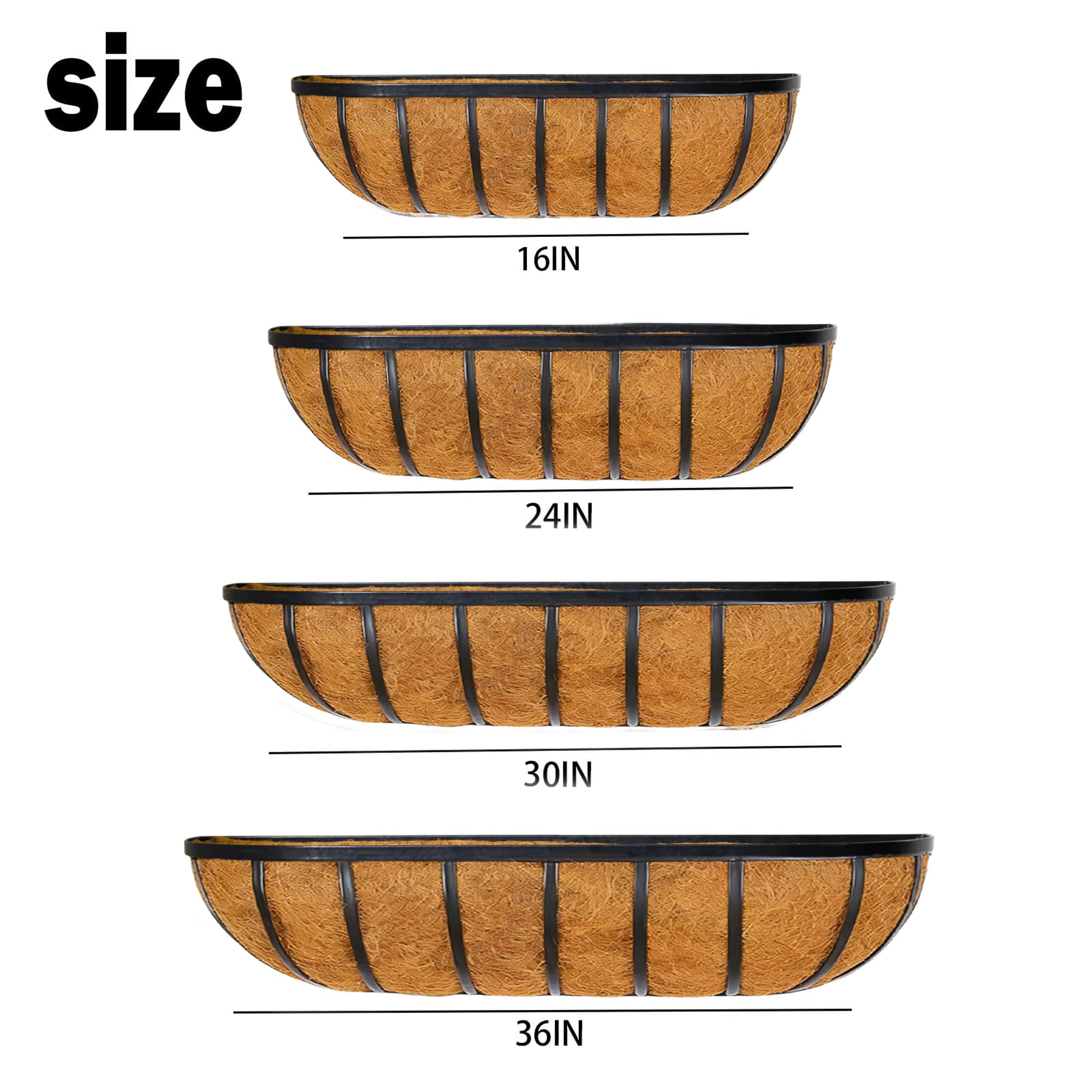 2 fioriere per ringhiere da 40,6 cm, fioriere per ringhiere con rivestimento in cocco, fioriere in metallo da parete, per esterni, balcone, portico, recinzione, patio
