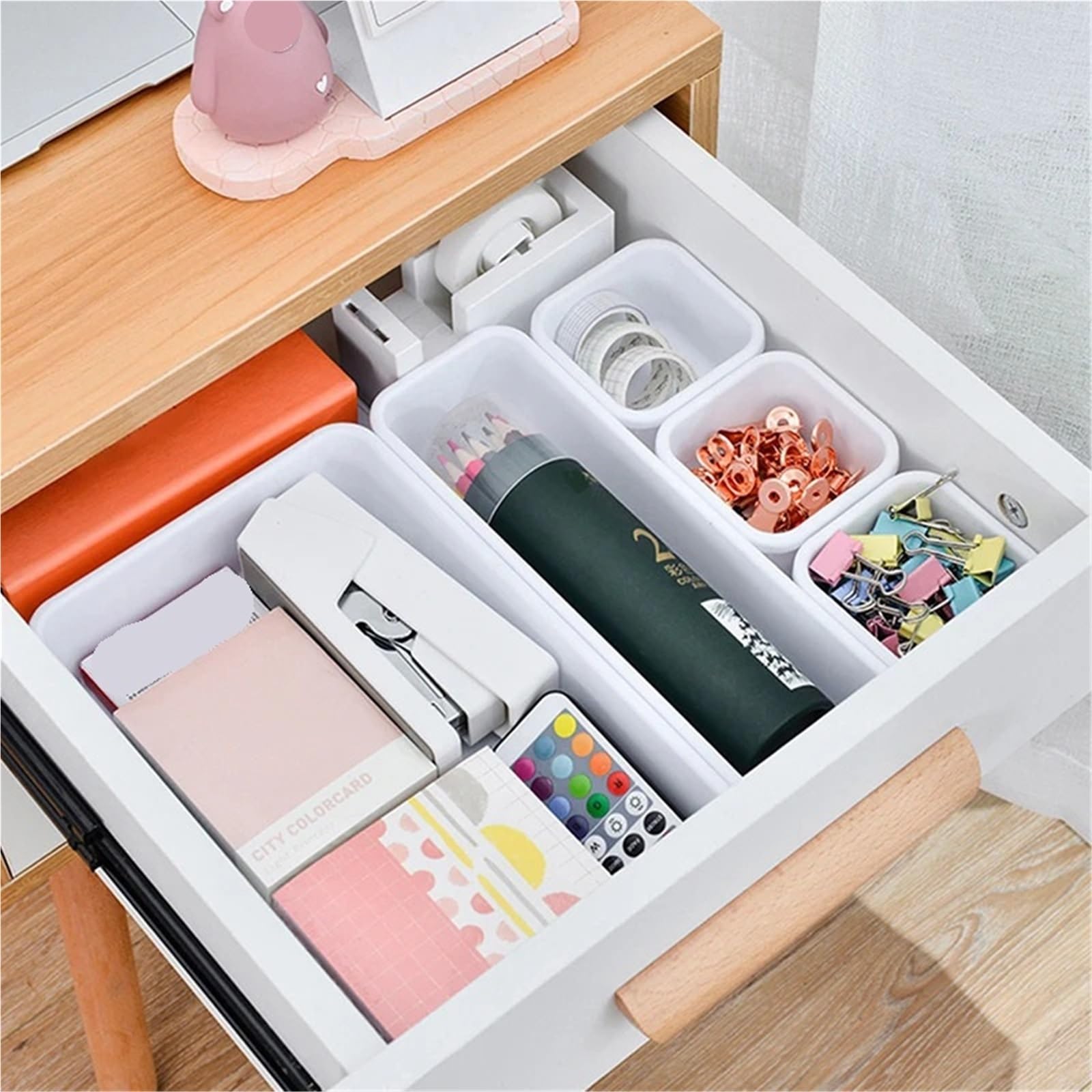 13 pezzi di organizer for cassetti, separatori for ufficio, scrivania, cancelleria, scatole portaoggetti for cucina, bagno e trucco Per Cassetti(White)
